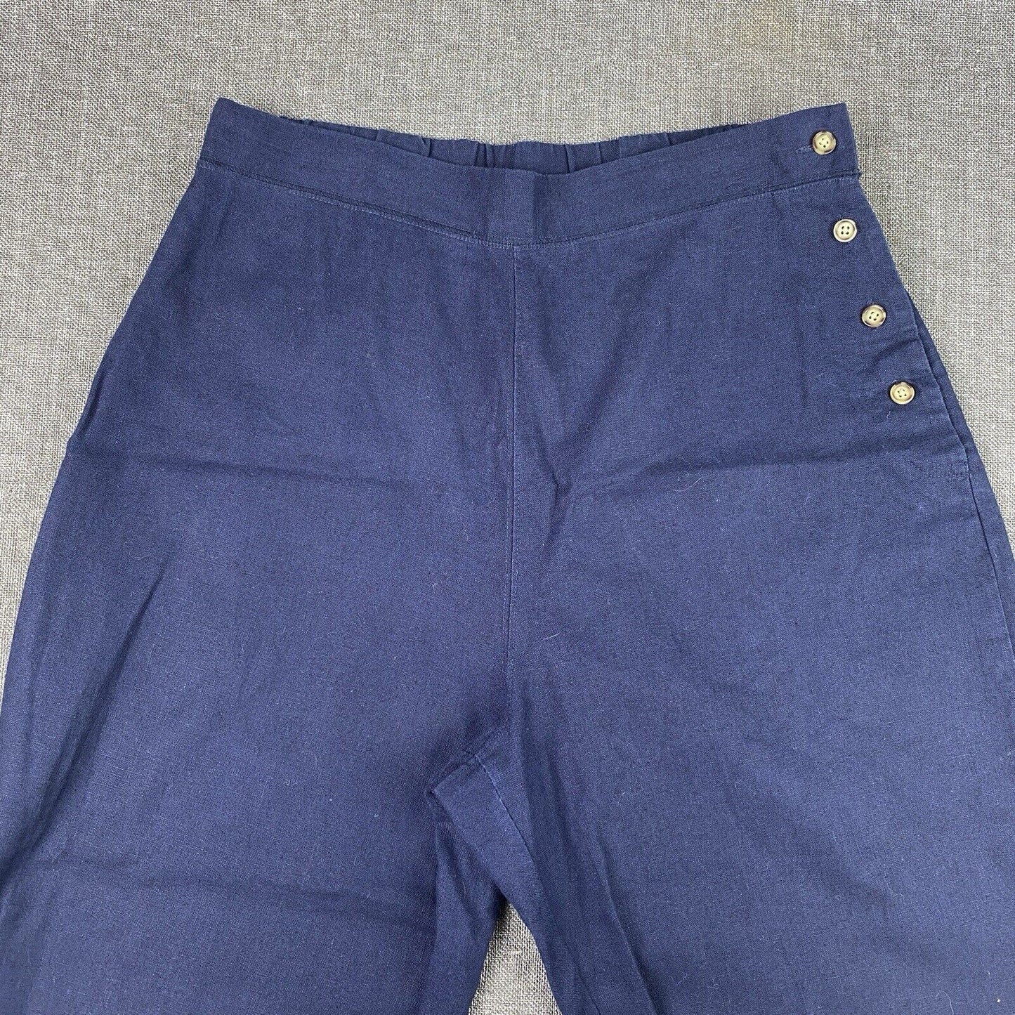 Kim Rogers Linen Mix Pants Capris Medium 4 side buttons trim hems