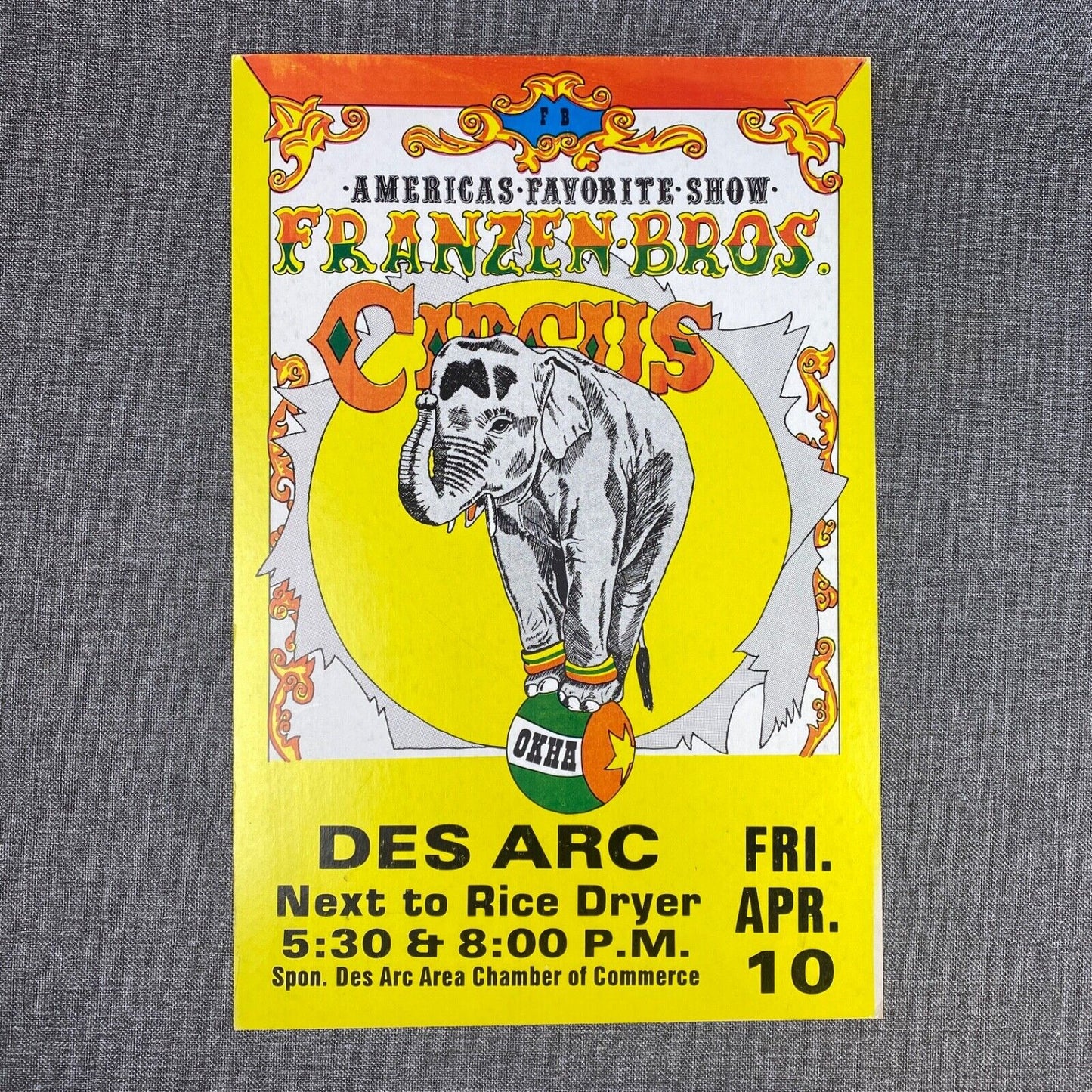 Franzen Bros Des Arc Circus Vintage Cardboard Poster