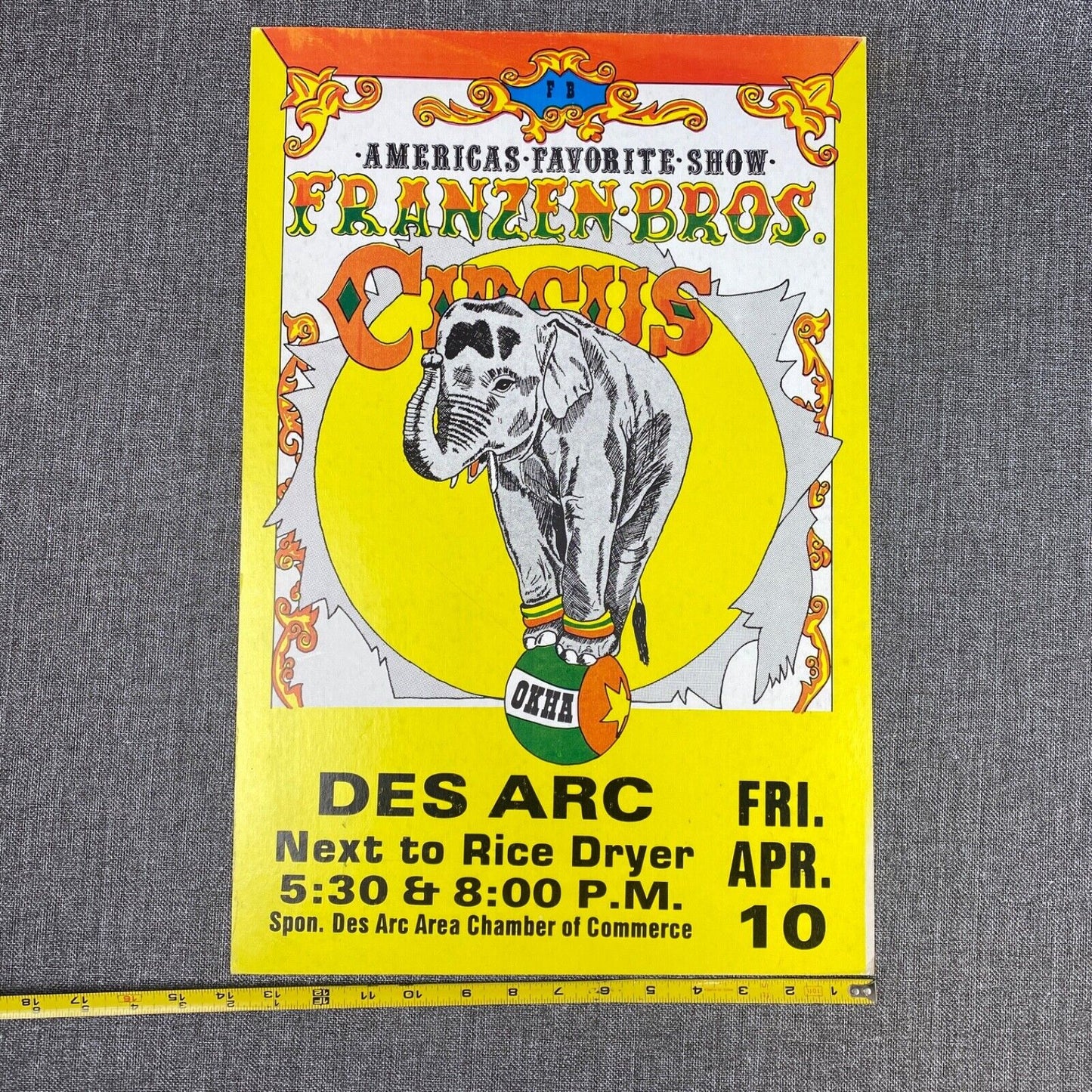 Franzen Bros Des Arc Circus Vintage Cardboard Poster