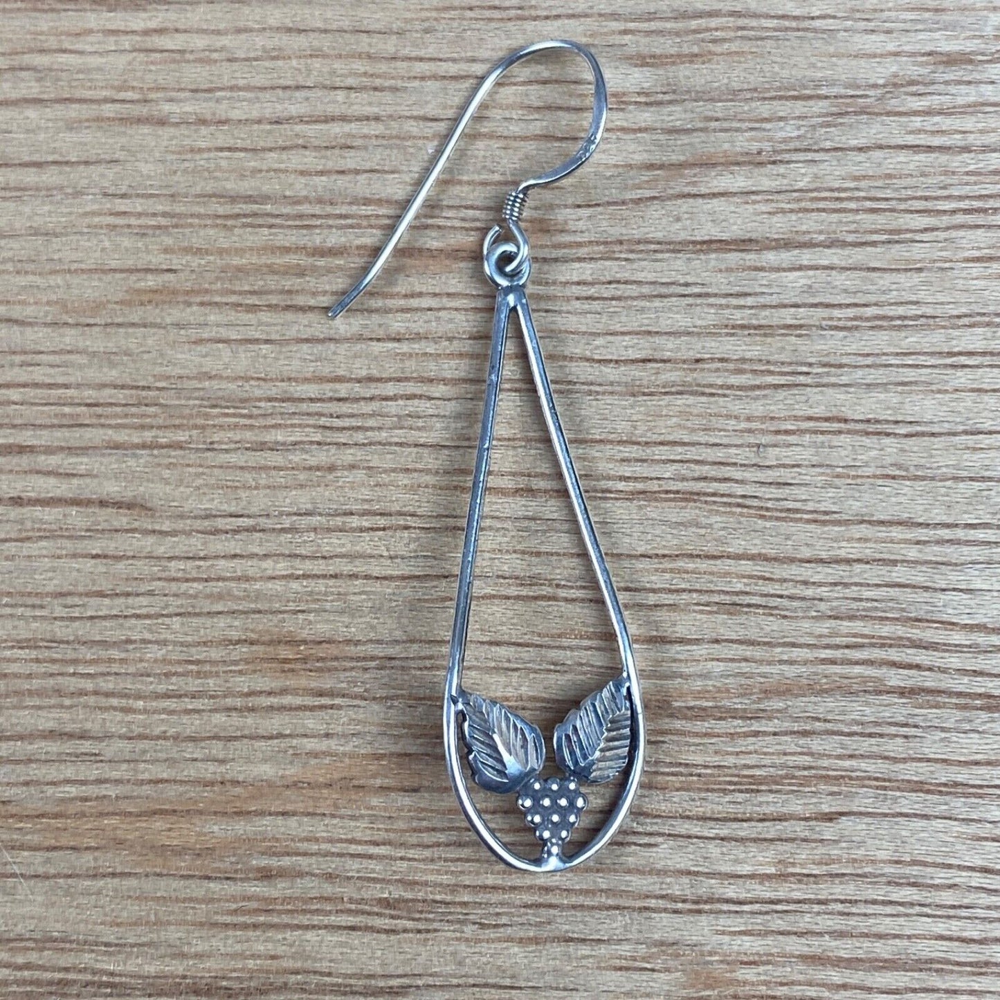 Vintage Silver Drop Dangle Earrings with Leaves and Grapes