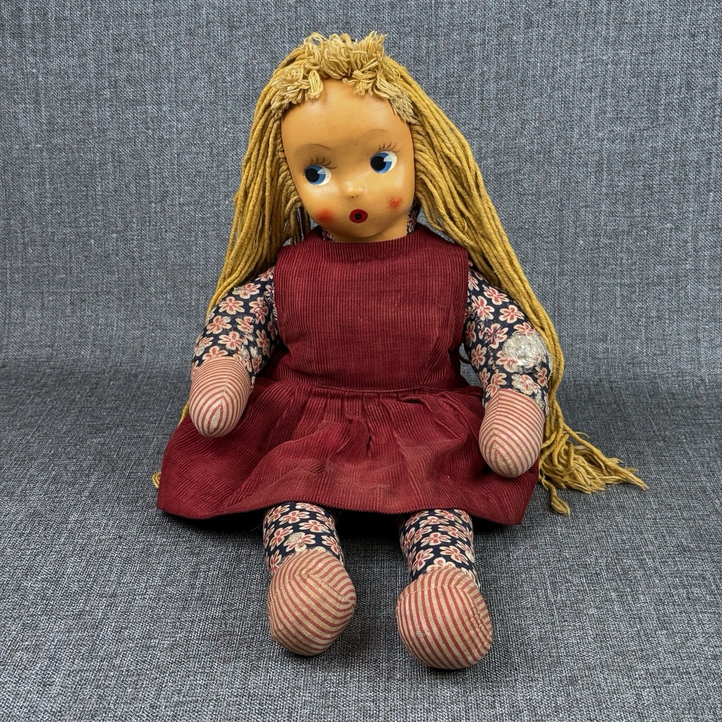 Looby Loo Doll VTG Fabric Rag Doll 1960s Character Hard Face Long Legs 21"