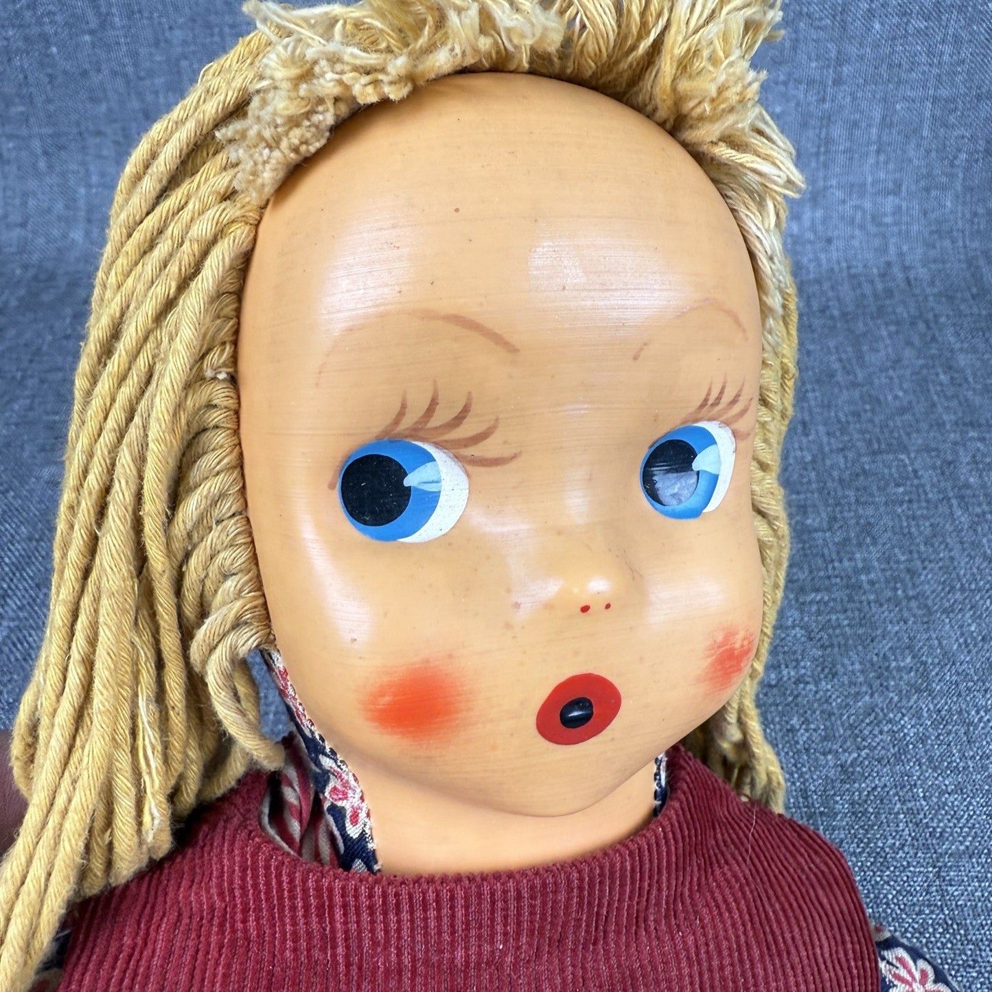 Looby Loo Doll VTG Fabric Rag Doll 1960s Character Hard Face Long Legs 21"