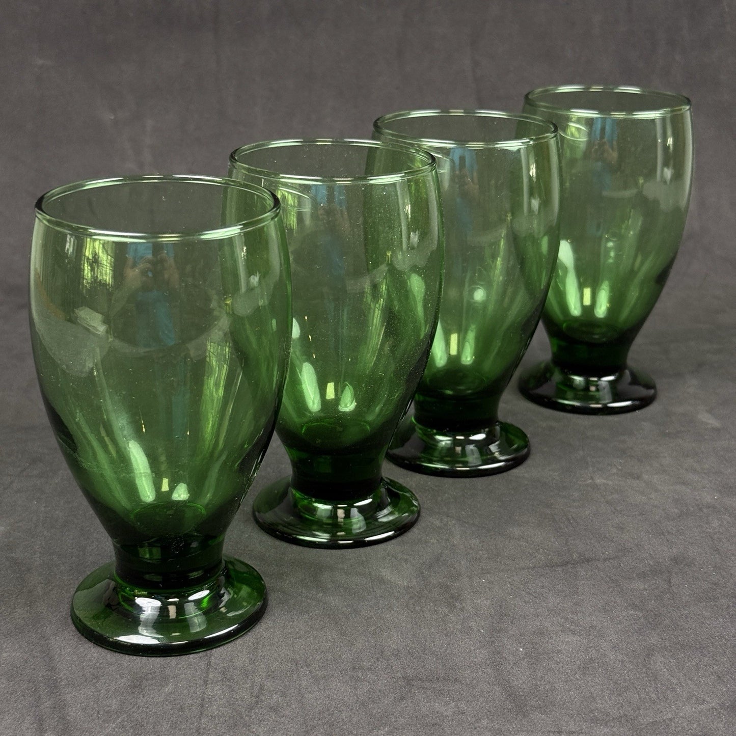 Set 4 Cristar Emerald Green Glass 5 1/4" Pedestal Water Wine Goblet Mid Century