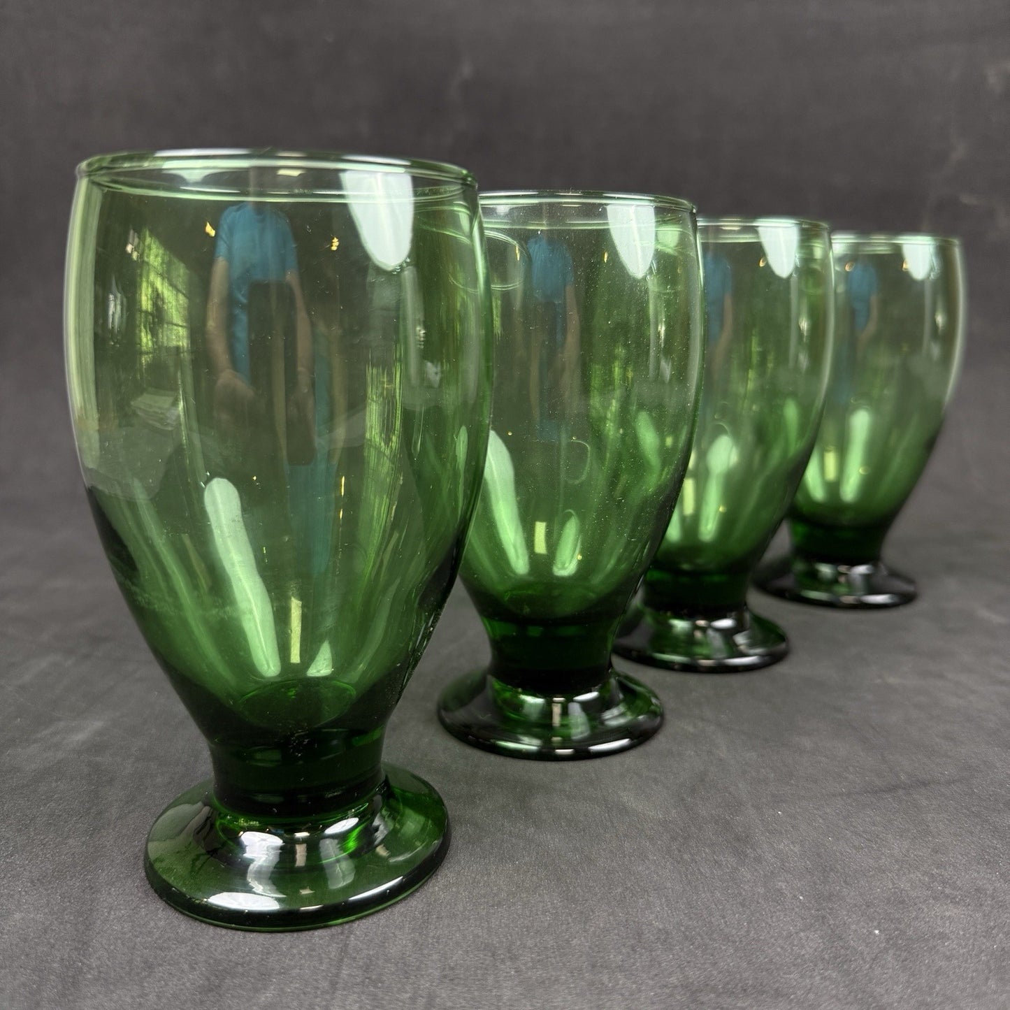Set 4 Cristar Emerald Green Glass 5 1/4" Pedestal Water Wine Goblet Mid Century