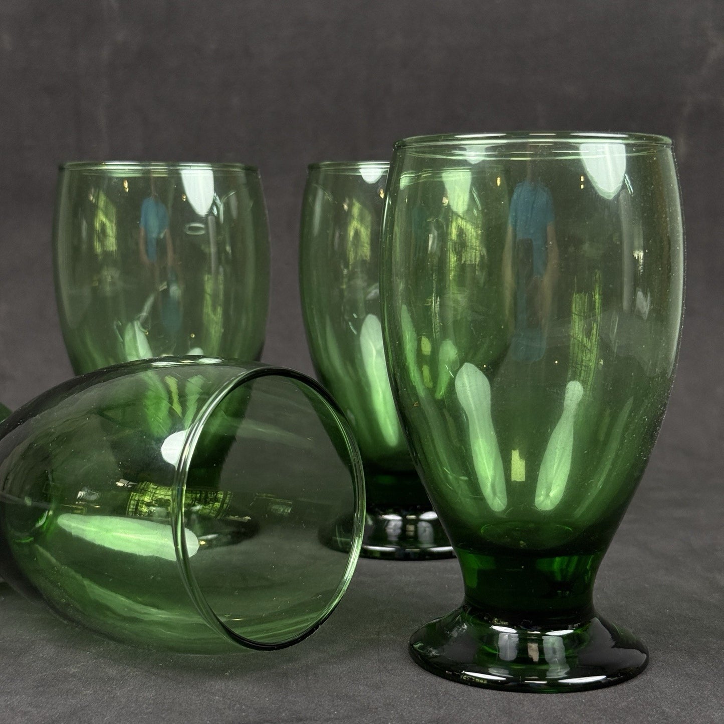 Set 4 Cristar Emerald Green Glass 5 1/4" Pedestal Water Wine Goblet Mid Century