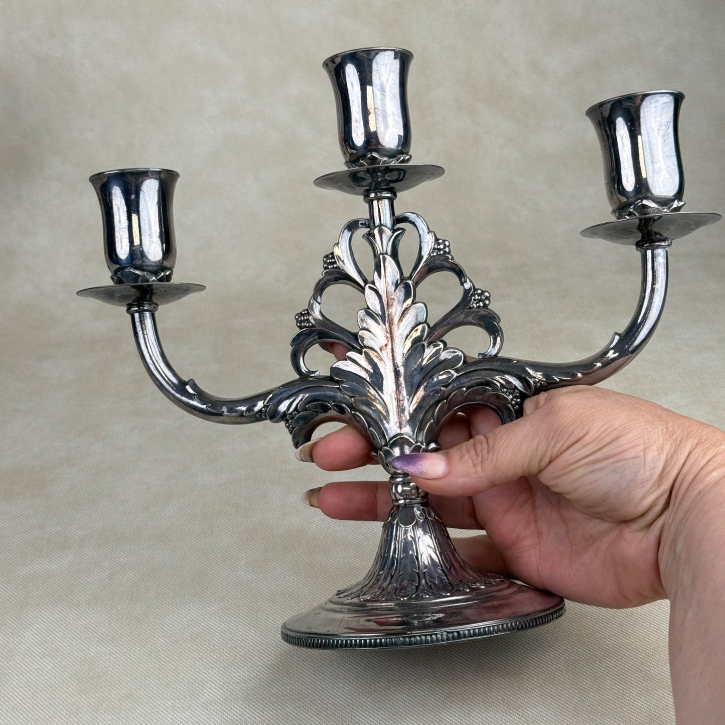 MARQUISE 1847 Rogers Bros 3 Candle Candelabra Silver Plated 009156 IS Stamped