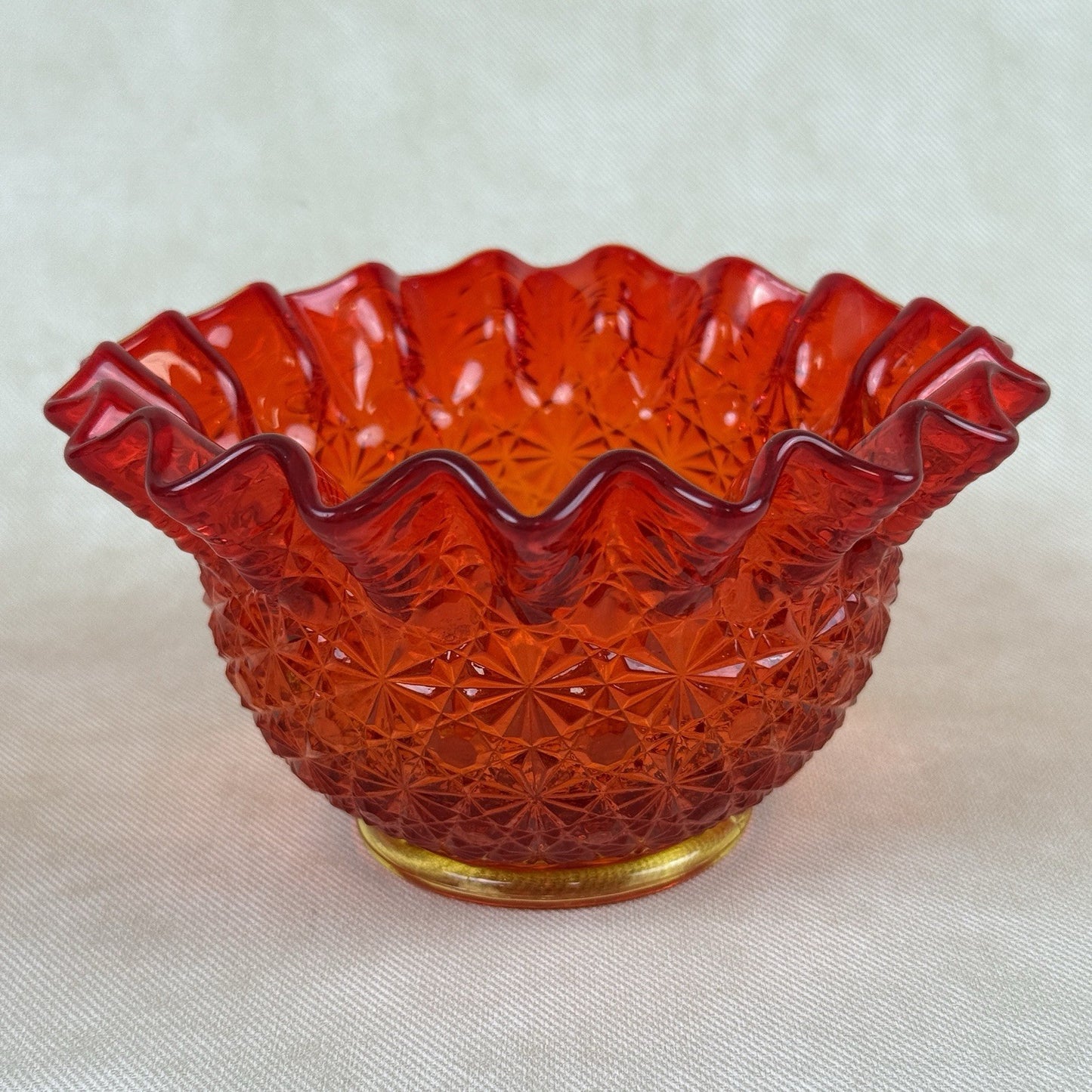 LE Smith Amberia Daisy and Button Ruffled Edge Candy Trinket Glass Bowl 6"