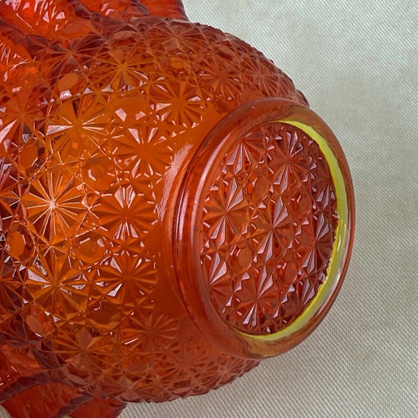 LE Smith Amberia Daisy and Button Ruffled Edge Candy Trinket Glass Bowl 6"