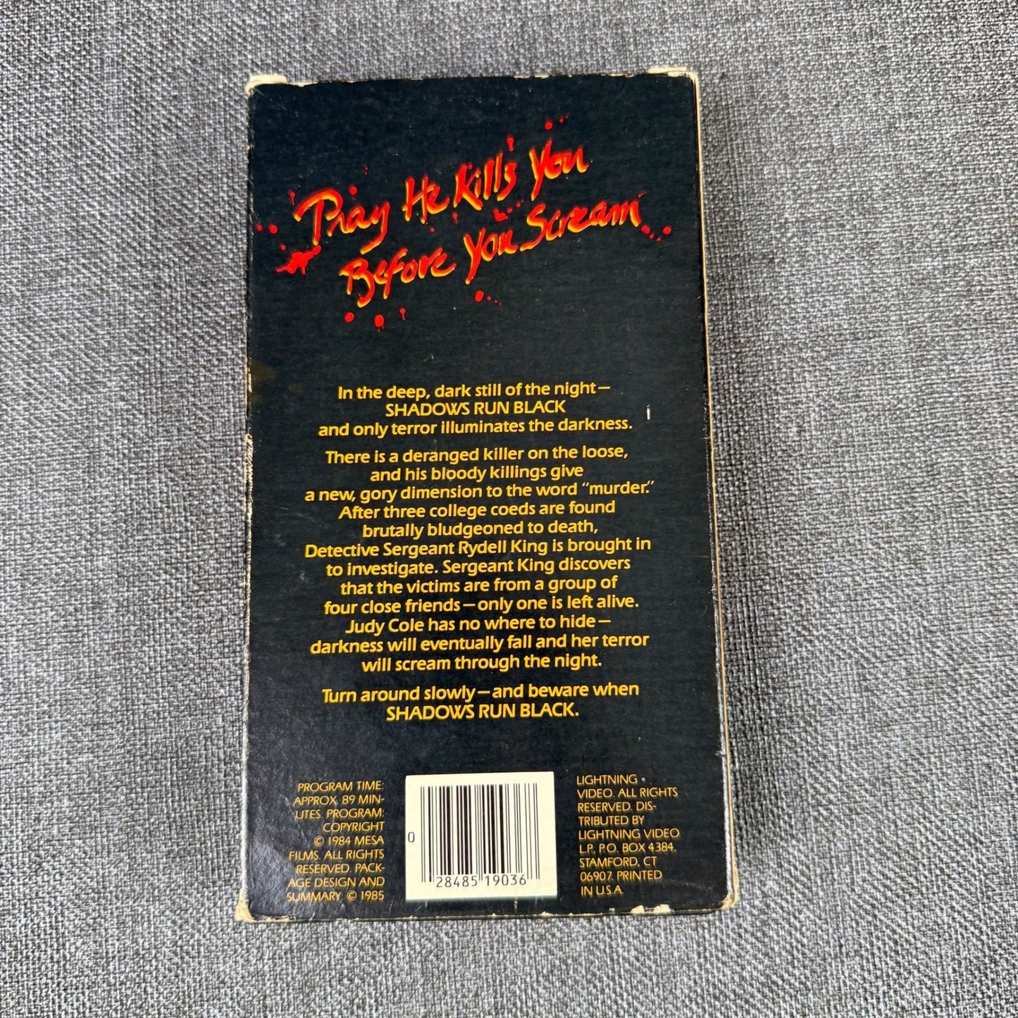 Shadows Run Black VHS Horror Movie Tape 1984 Lightning Video Blockbuster
