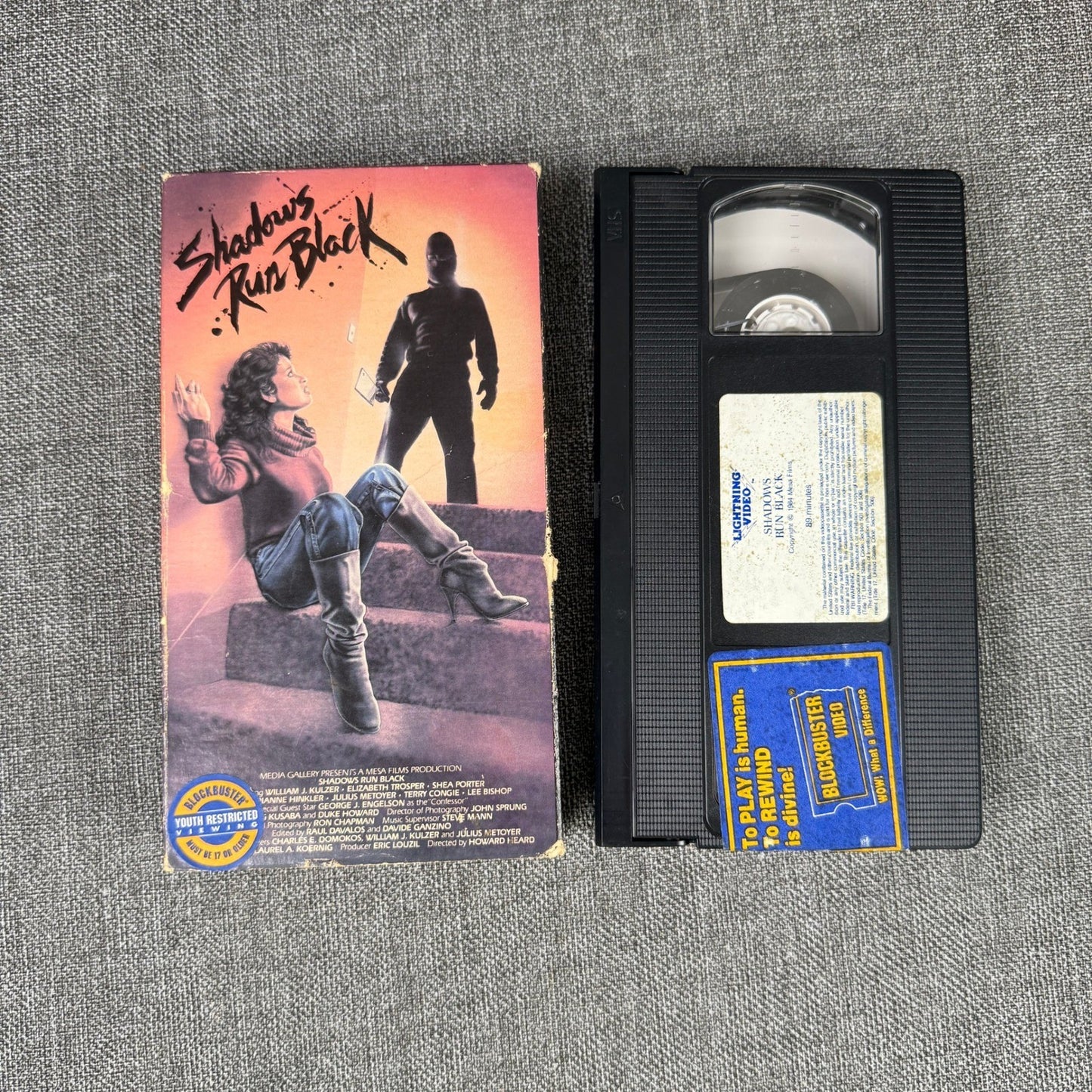 Shadows Run Black VHS Horror Movie Tape 1984 Lightning Video Blockbuster