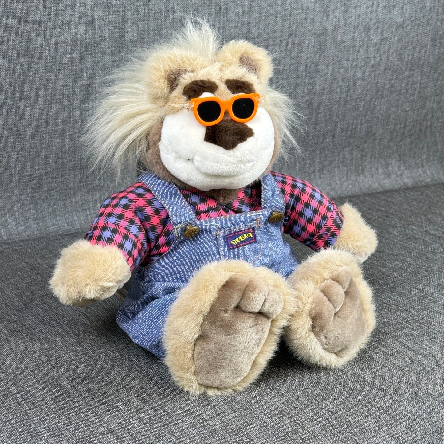 Vintage Tyco Bubba Lion Plush Toy 1997 Denim Overalls Shirt Sunglasses