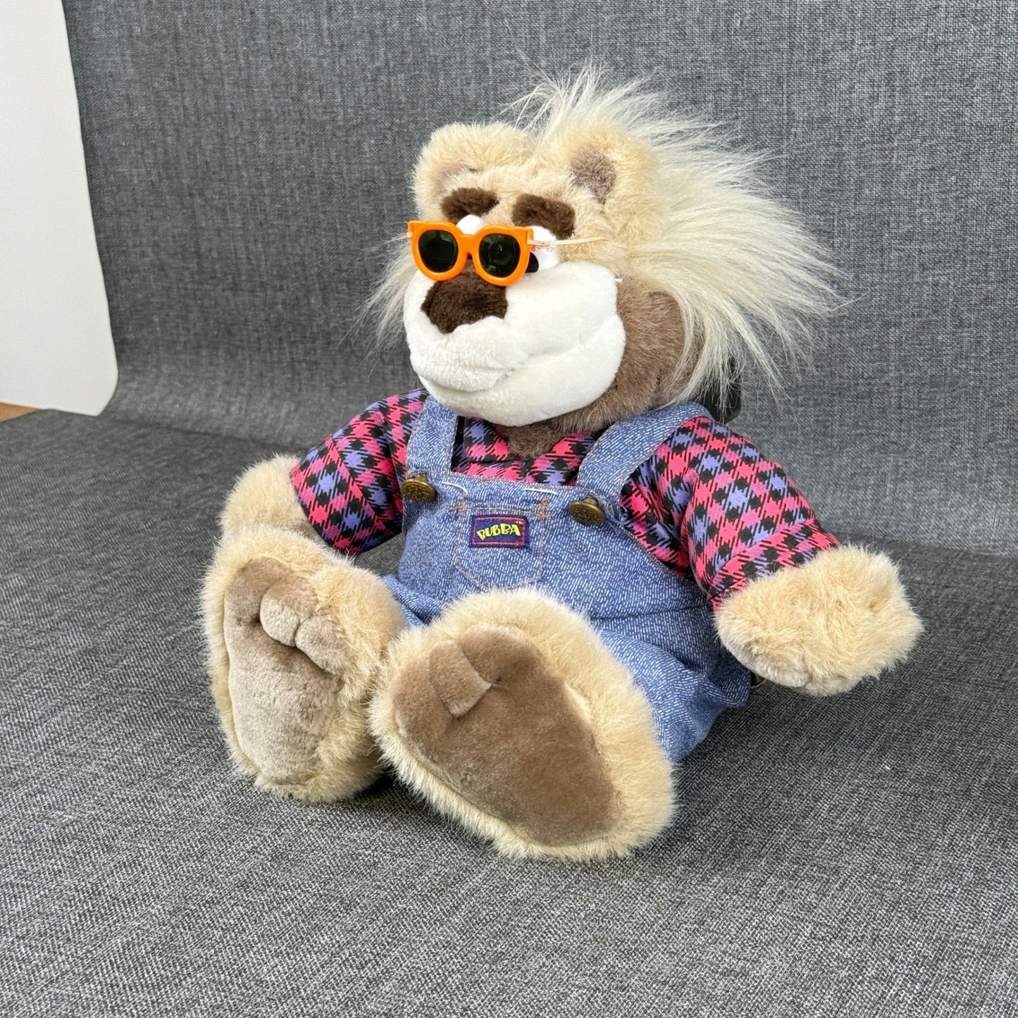 Vintage Tyco Bubba Lion Plush Toy 1997 Denim Overalls Shirt Sunglasses