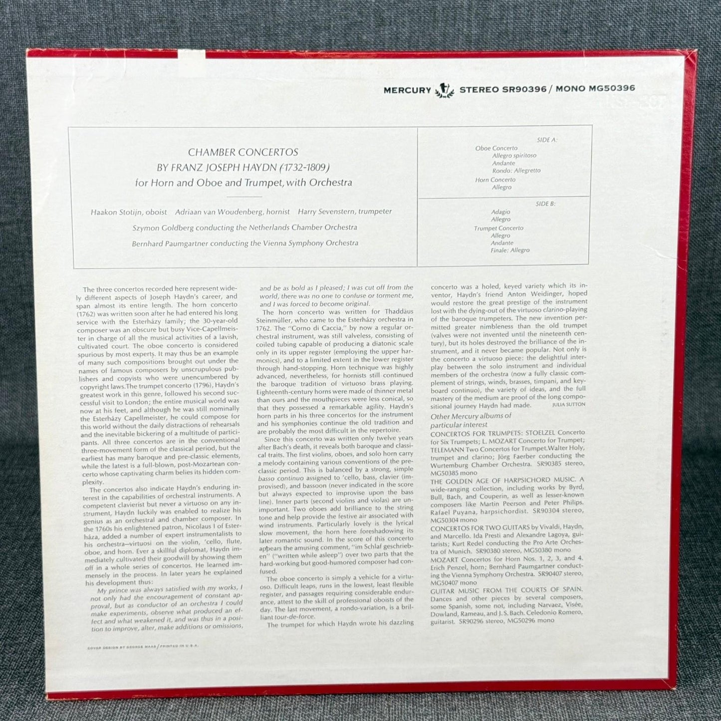 Haydn Chamber Concertos Mercury Stereo SR90396 LP Classical Music Vinyl