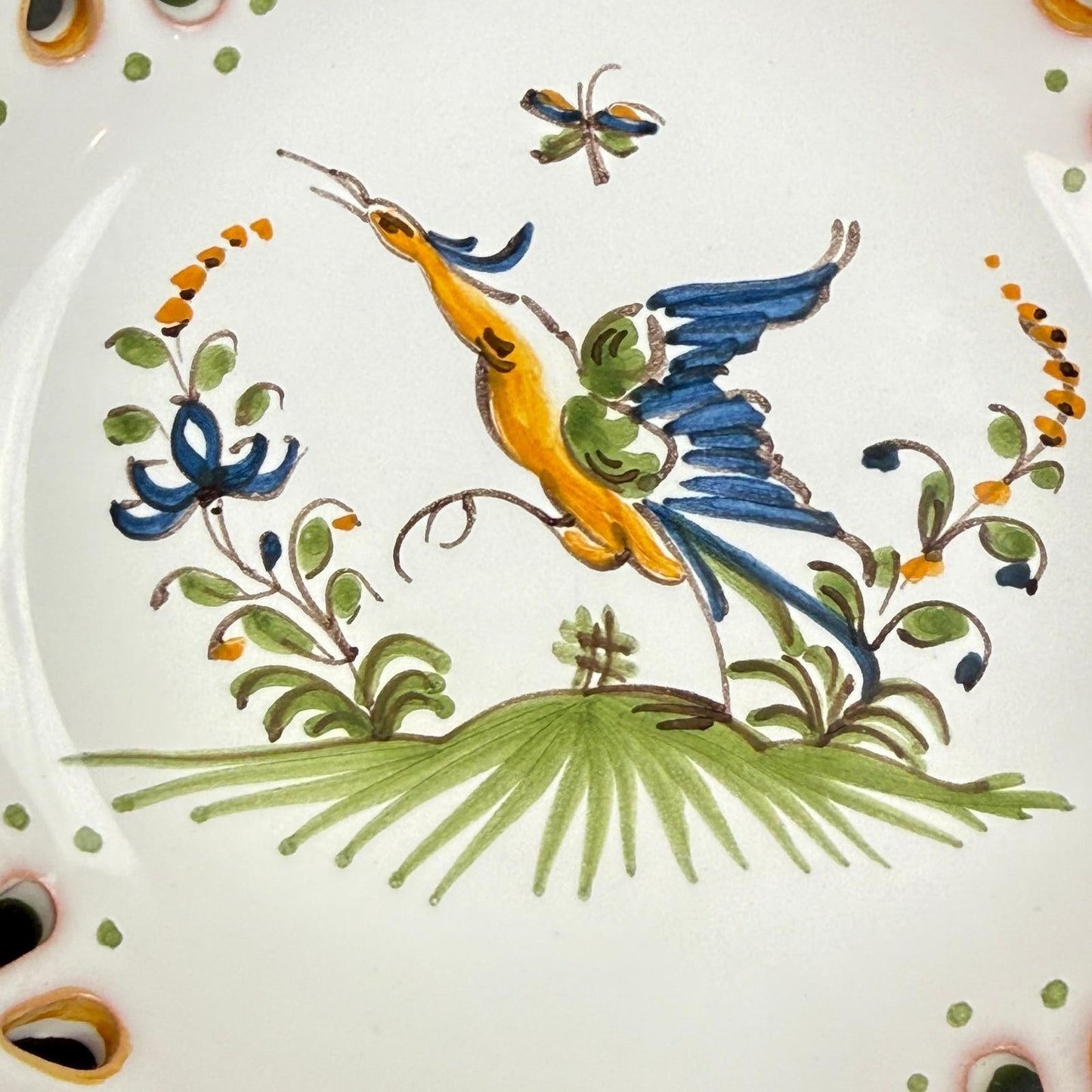 Serraille a Moustiers Small Reticulated Bowl Bird Floral HAND PAINTED 5.5"