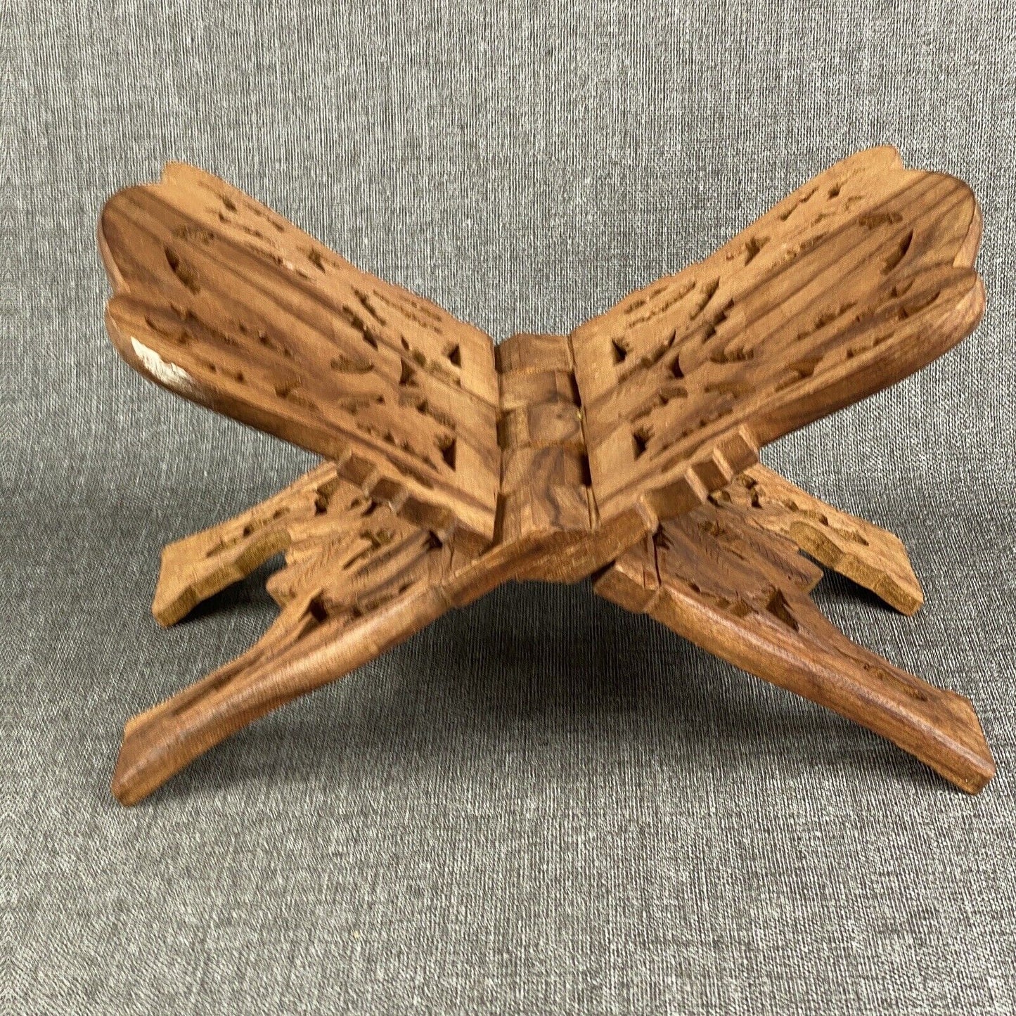 Vintage Hand Carved Wood Folding Book Rack Magazine Holder