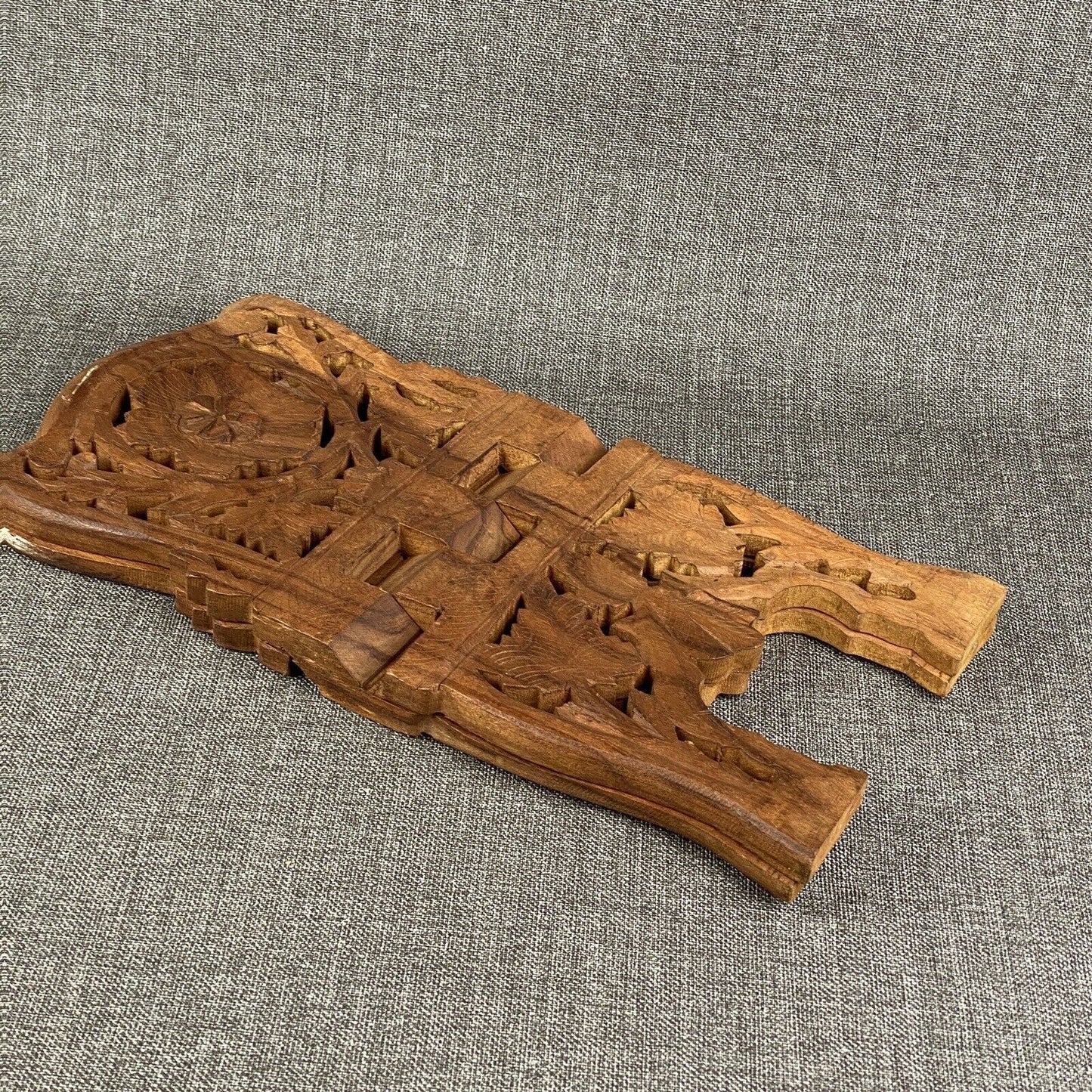 Vintage Hand Carved Wood Folding Book Rack Magazine Holder