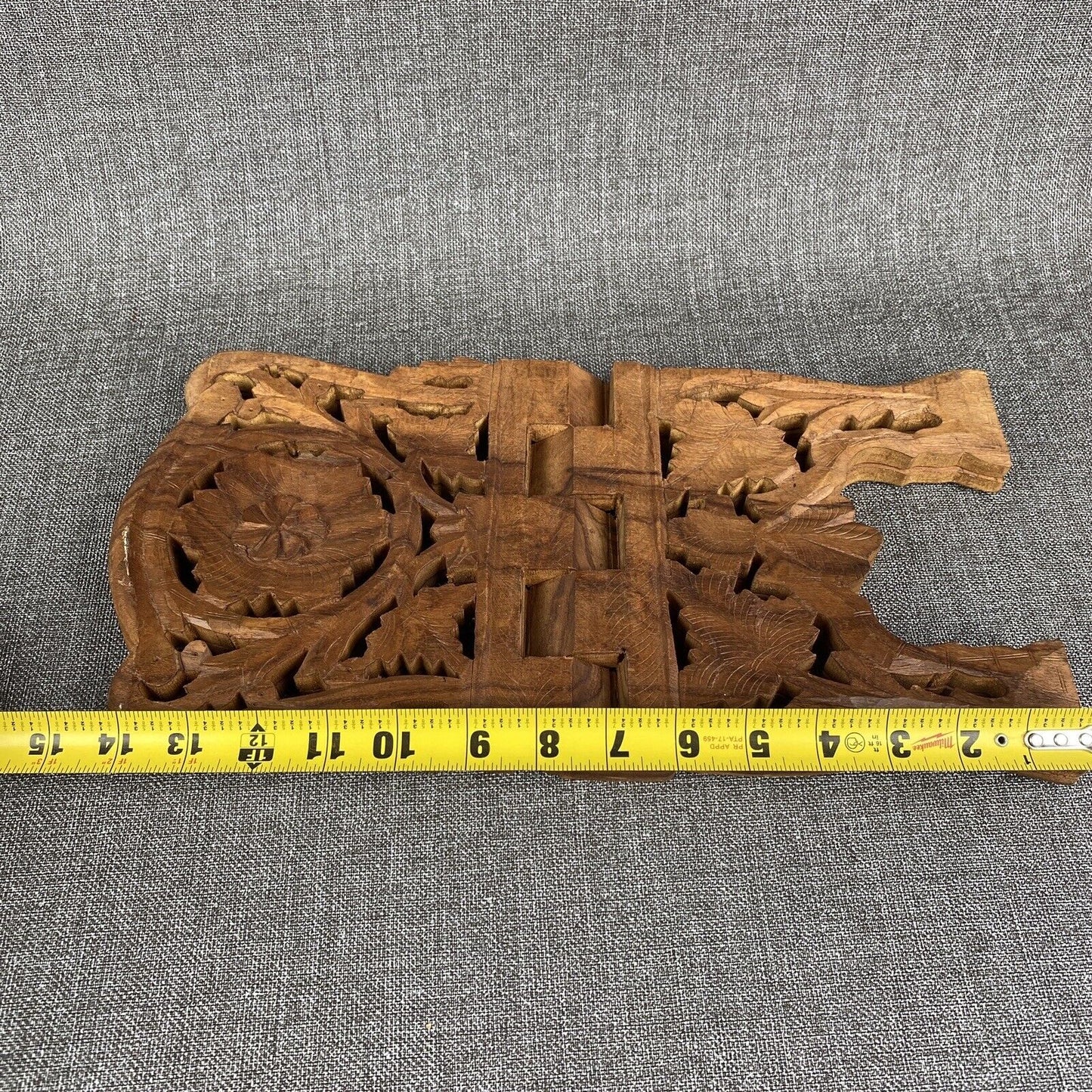 Vintage Hand Carved Wood Folding Book Rack Magazine Holder