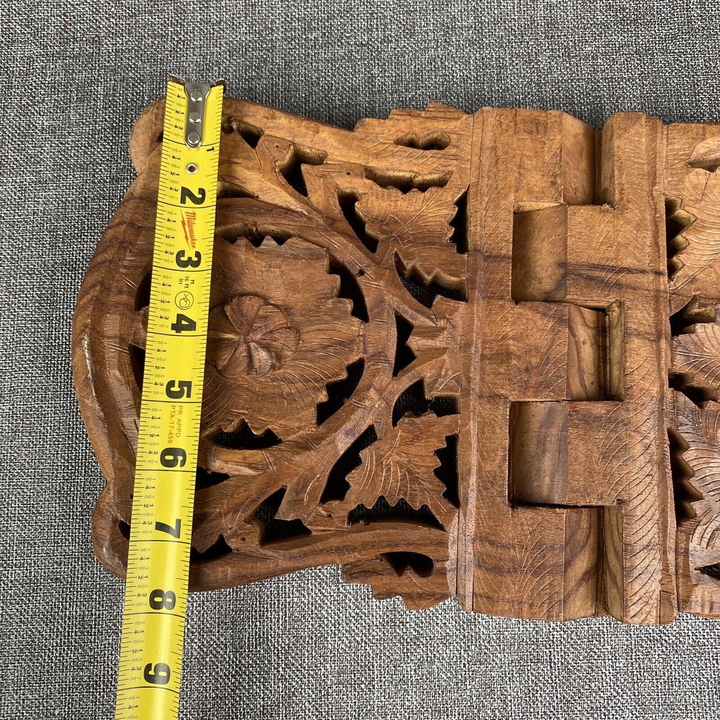 Vintage Hand Carved Wood Folding Book Rack Magazine Holder