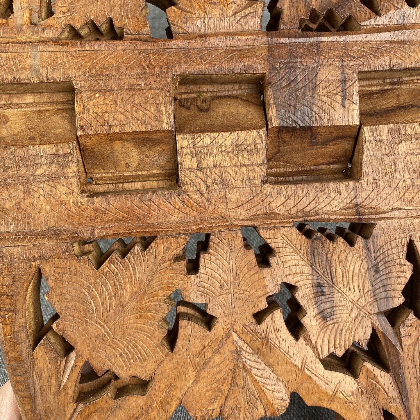Vintage Hand Carved Wood Folding Book Rack Magazine Holder