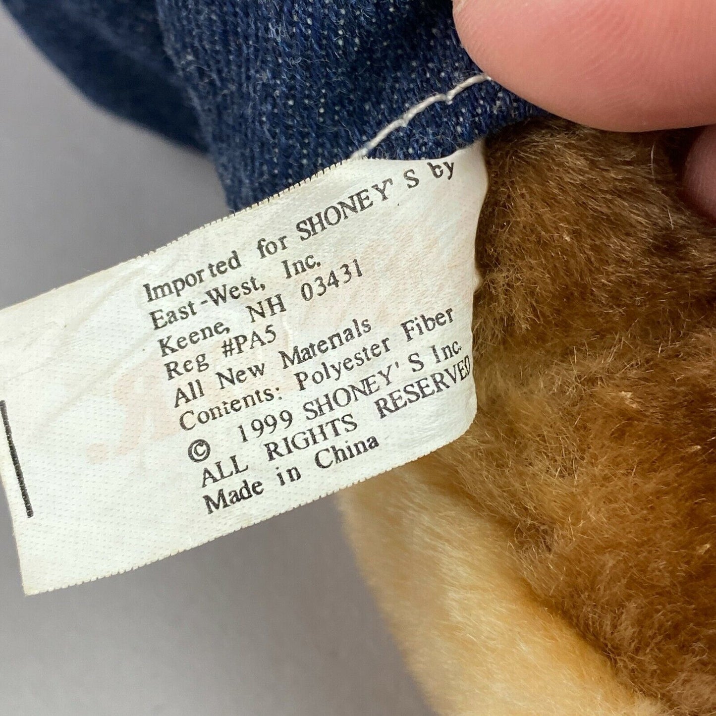 Vintage 1999 Shoney Teddy Bear Plush Stuffed Animal