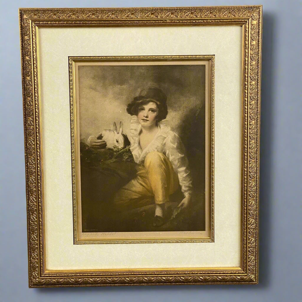 Antique Henry Raeburn Boy Rabbit Framed Print Reinthal and Newman NY Circa 1920s