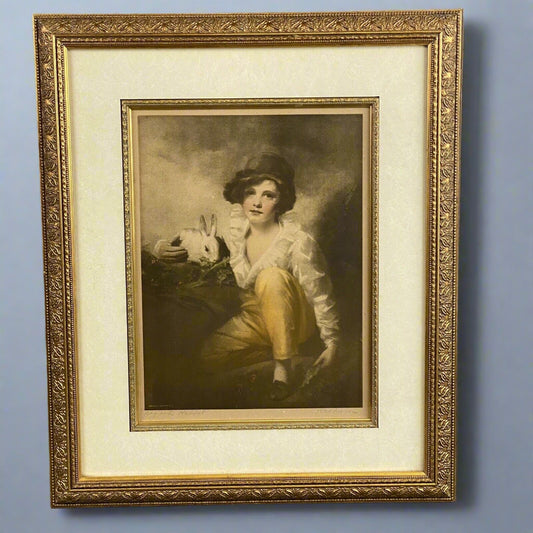 Antique Henry Raeburn Boy Rabbit Framed Print Reinthal and Newman NY Circa 1920s