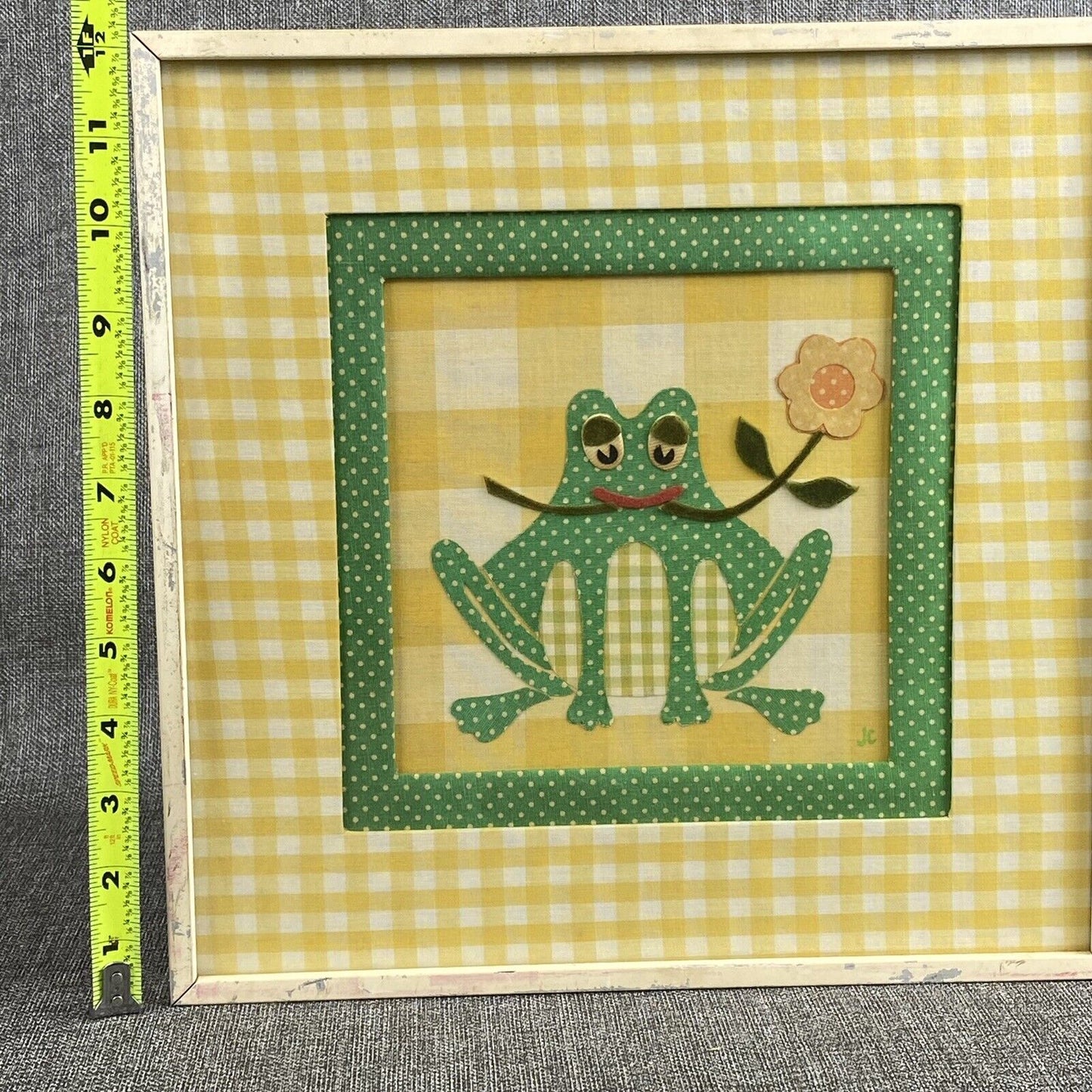 Frog Textile Art 12"x12" by Jane Cohler Design Fabric Polka Dots Boho 1975