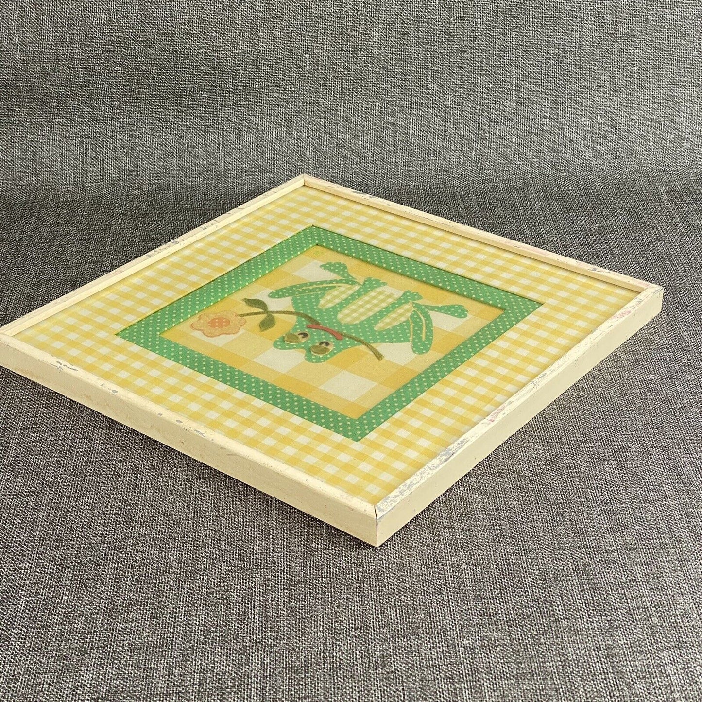 Frog Textile Art 12"x12" by Jane Cohler Design Fabric Polka Dots Boho 1975