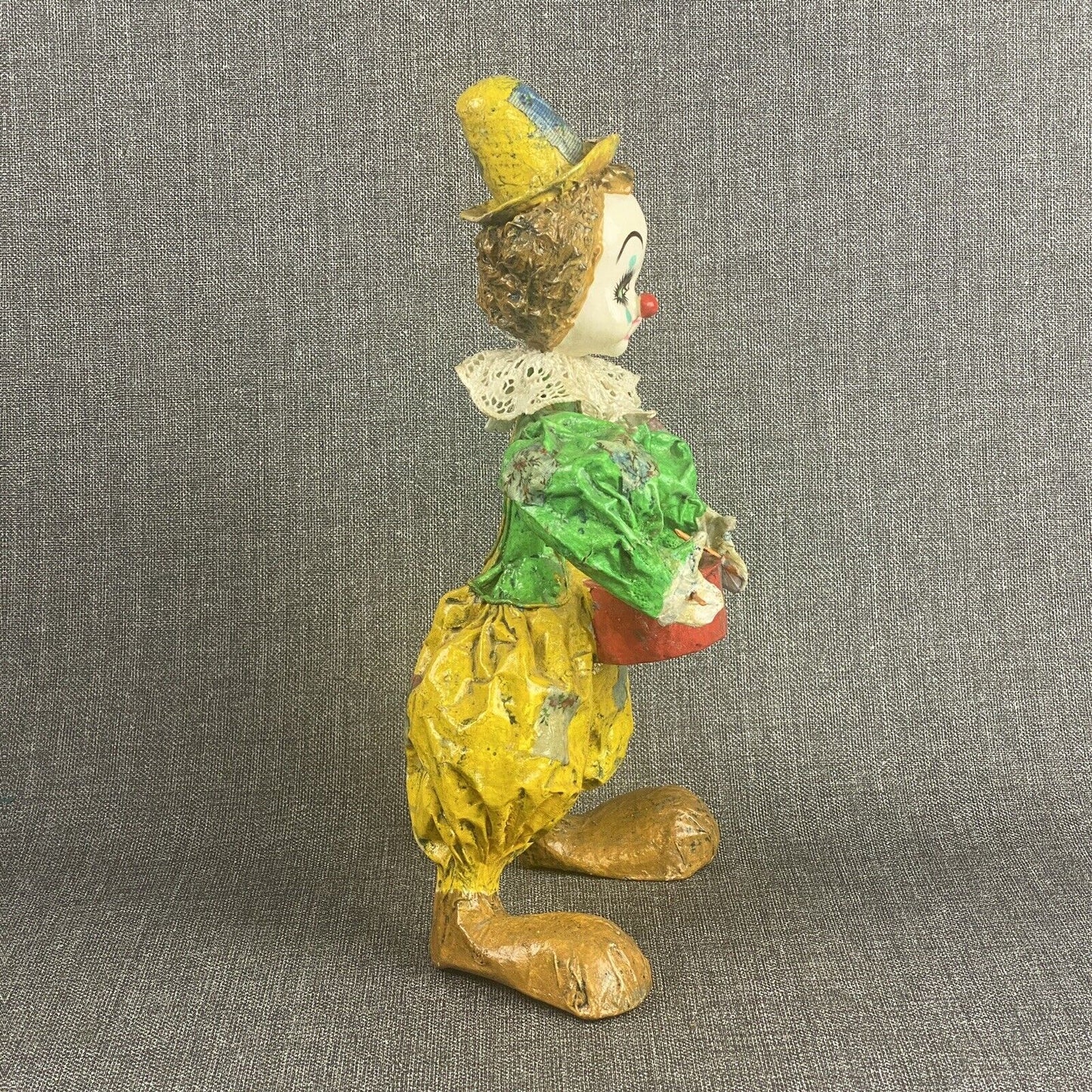 Vintage Colorful Paper Mache Clown Playing Drums Mexico 14" tall