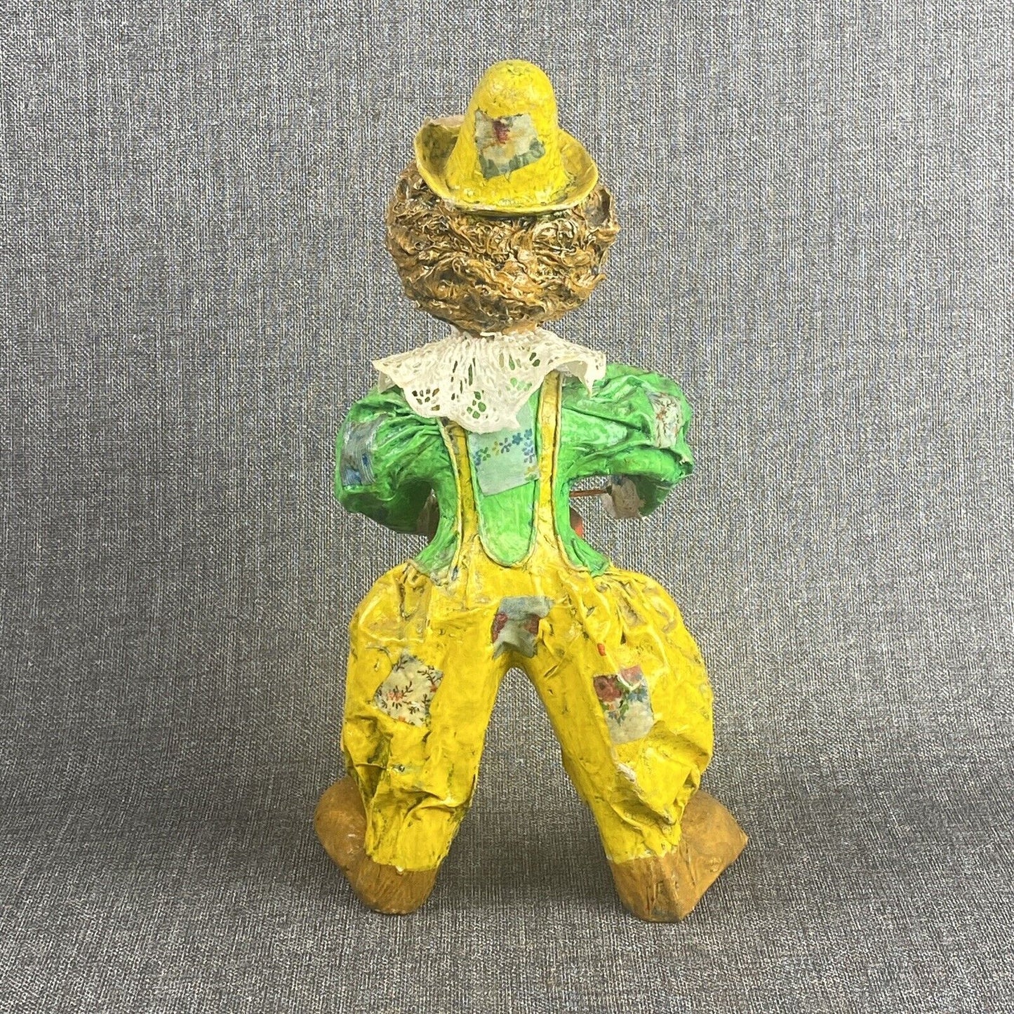 Vintage Colorful Paper Mache Clown Playing Drums Mexico 14" tall