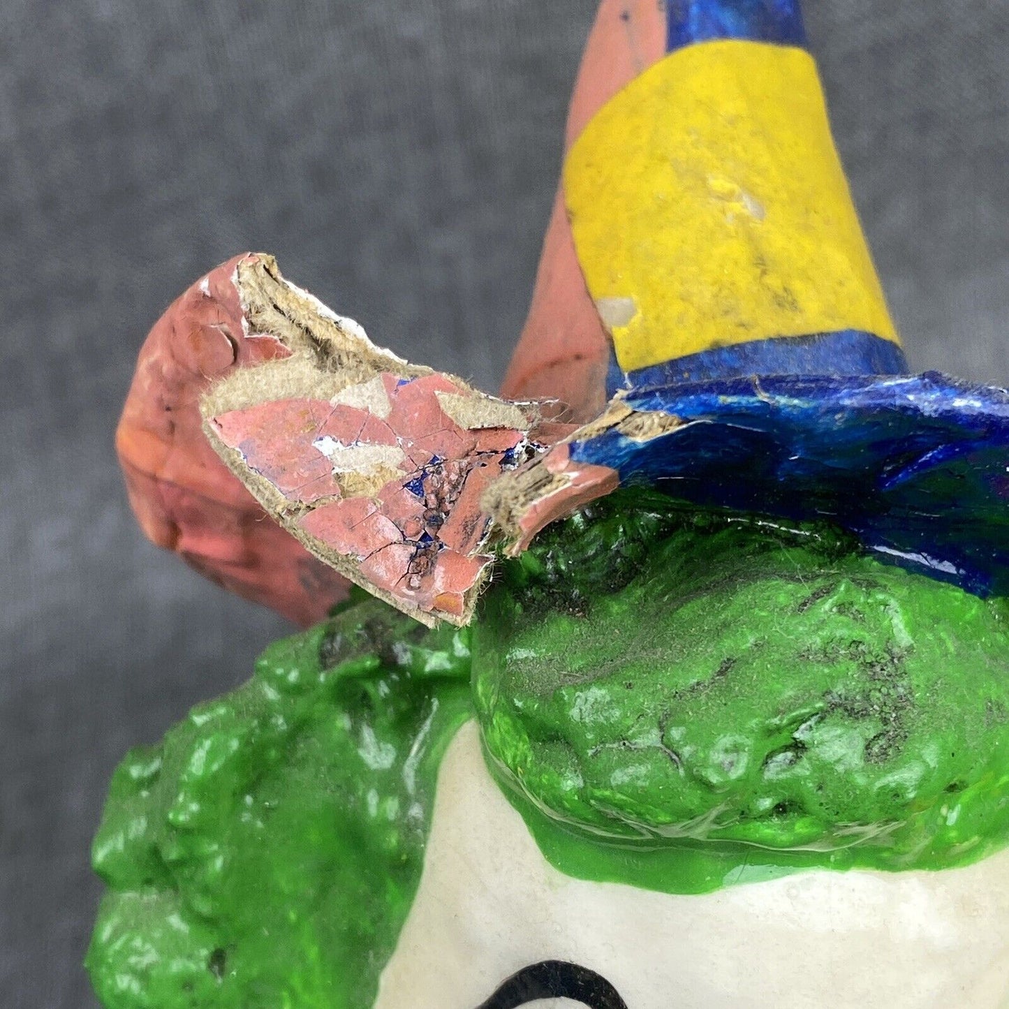 Vintage Colorful Paper Mache Clown with Balloons 13" tall