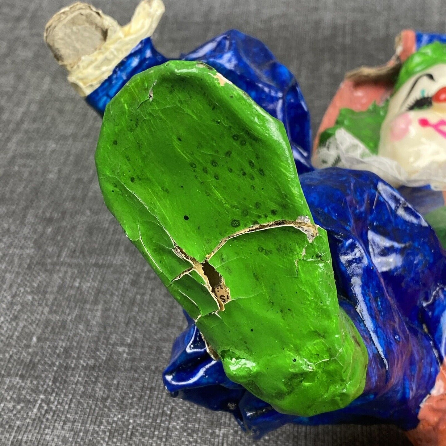 Vintage Colorful Paper Mache Clown with Balloons 13" tall