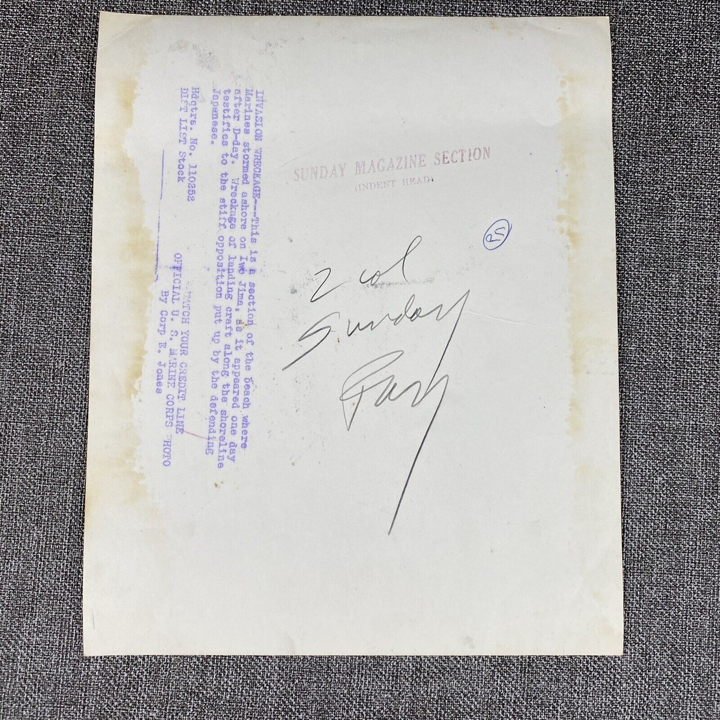 Official U. S. Marine Corps Photo Invasion Wreckage Iwo Jima WWII