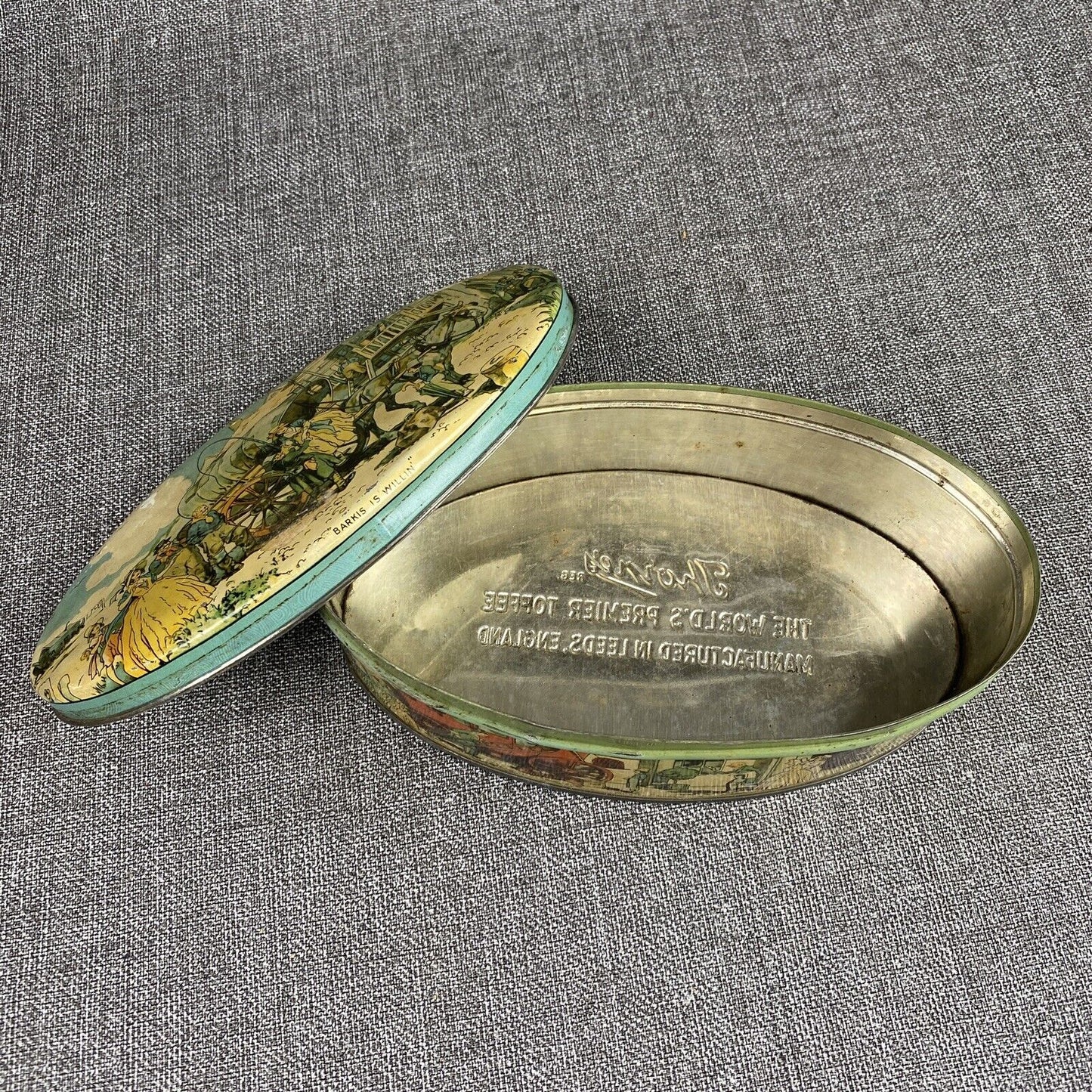 Vintage Candy Oval Tin Can THORNE'S Toffee made in England 8"x4"x2.5"