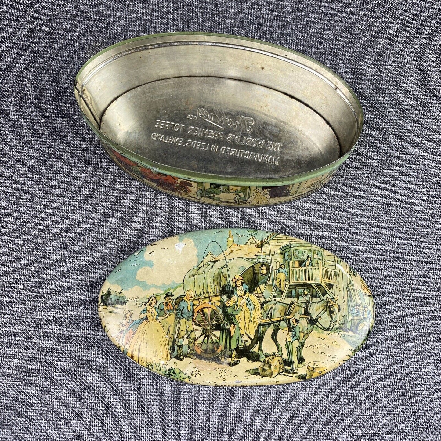 Vintage Candy Oval Tin Can THORNE'S Toffee made in England 8"x4"x2.5"
