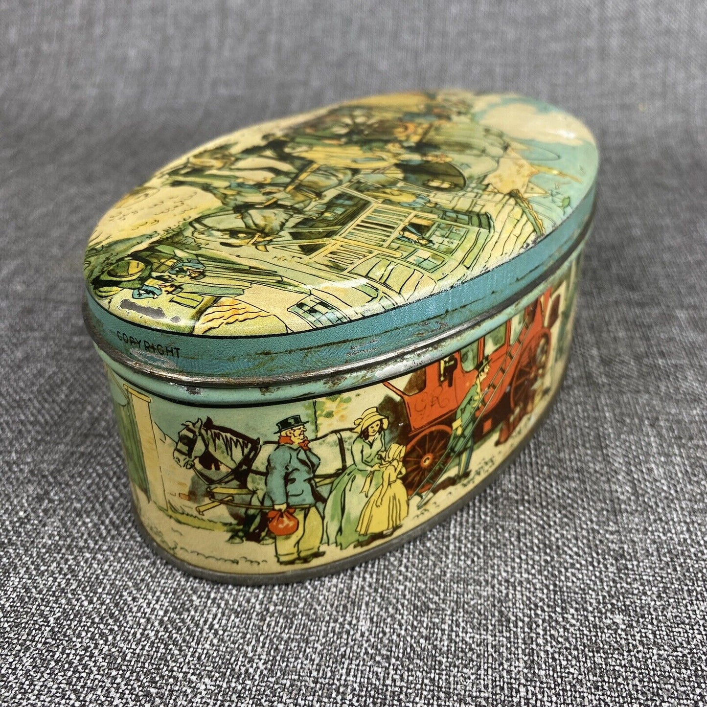 Vintage Candy Oval Tin Can THORNE'S Toffee made in England 8"x4"x2.5"
