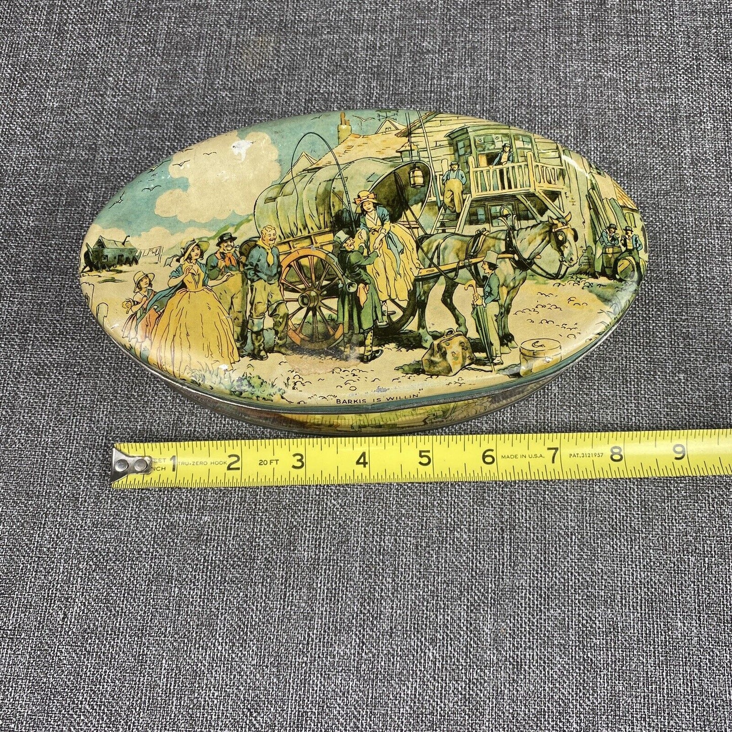 Vintage Candy Oval Tin Can THORNE'S Toffee made in England 8"x4"x2.5"