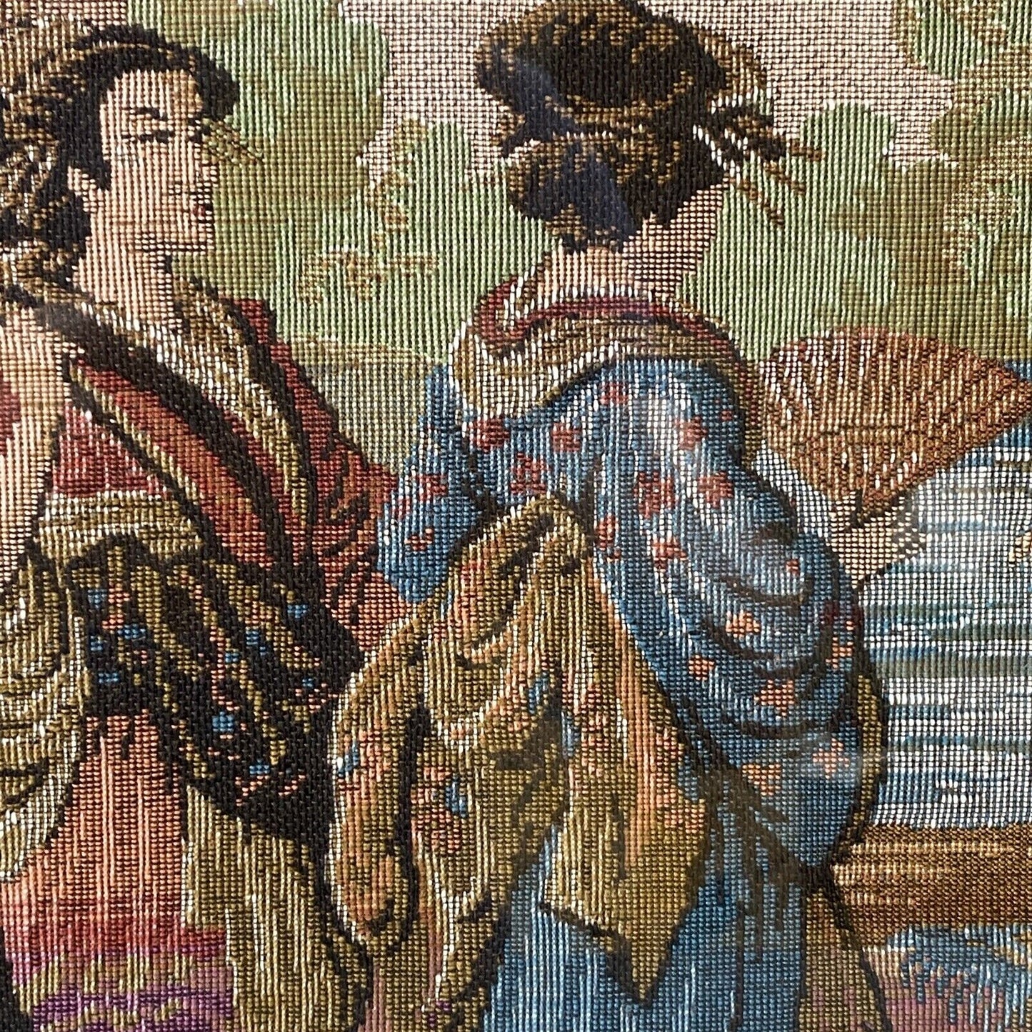 Vintage Large Tapestry Framed 40"x21" Japanese Aristocrats Socializing
