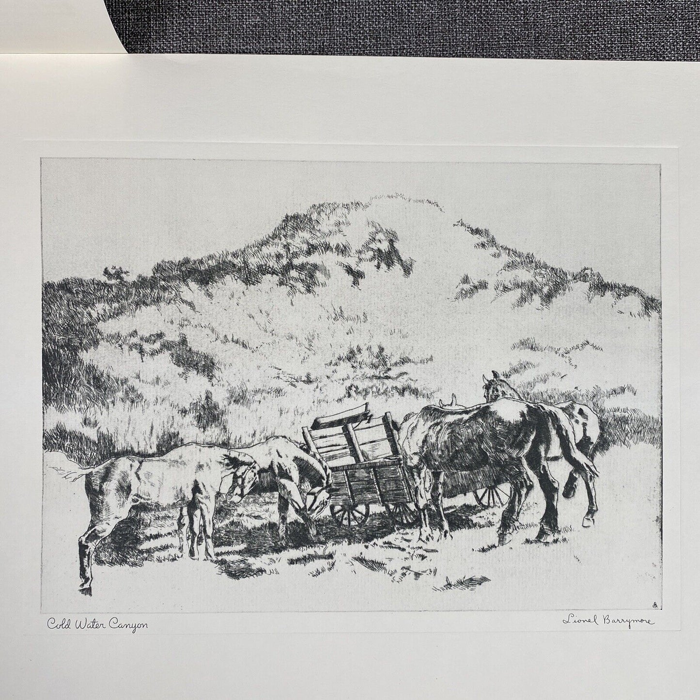 Vintage Lionel Barrymore Talio-Chrome Etching 'Cold Water Canyon' Western