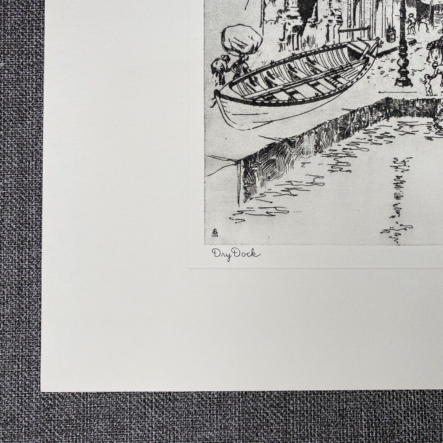 Vintage Lionel Barrymore Talio-Chrome Etching 'Dry Dock' 12" x16"