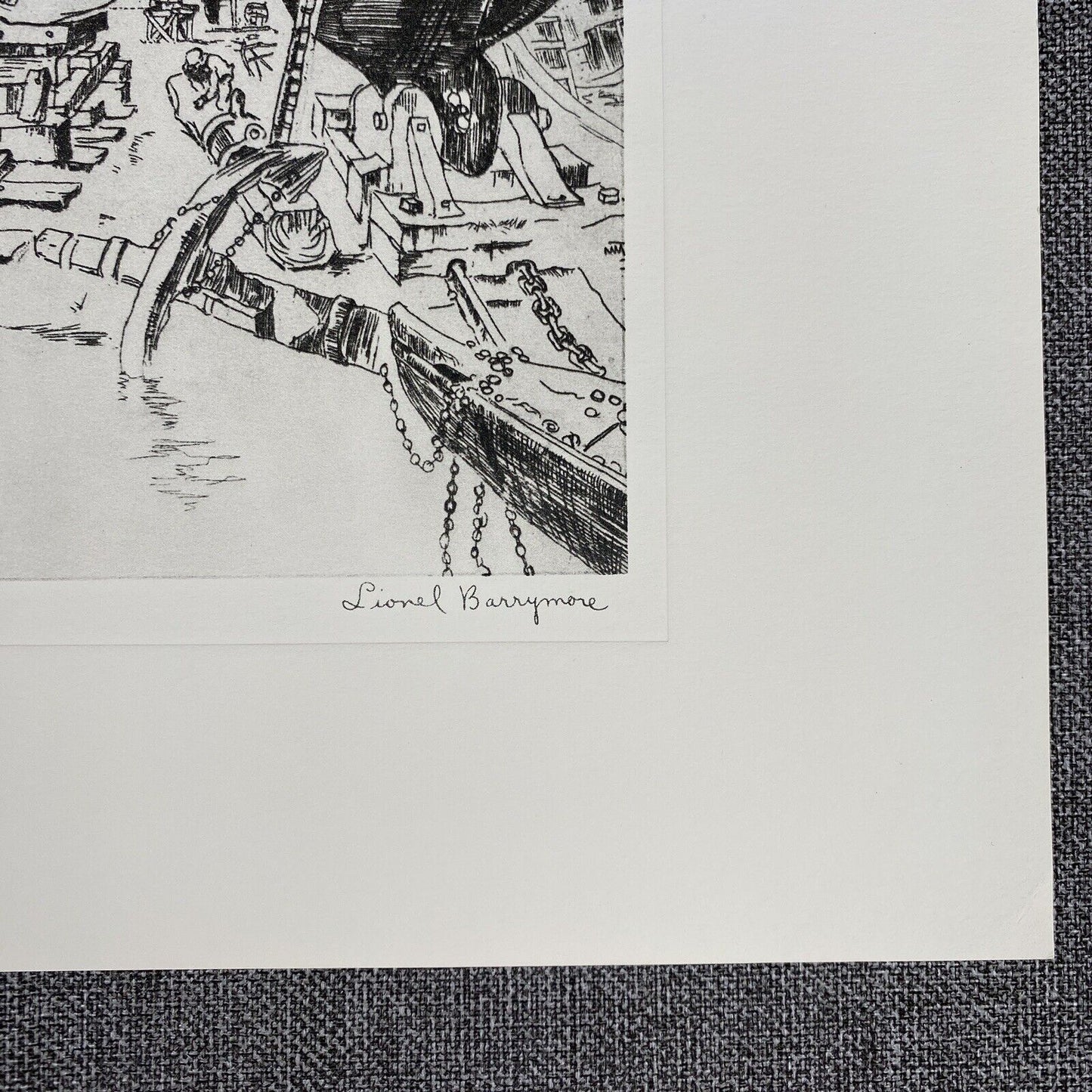 Vintage Lionel Barrymore Talio-Chrome Etching 'Dry Dock' 12" x16"