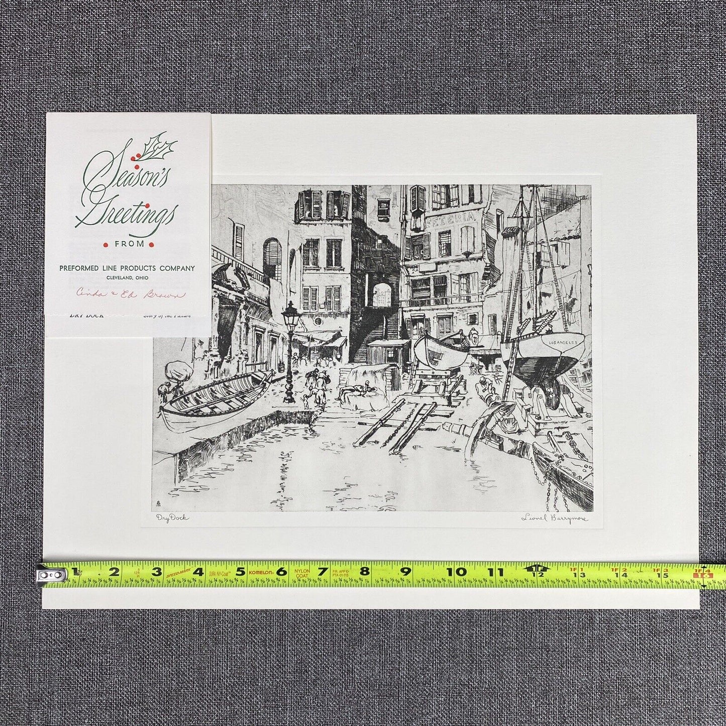 Vintage Lionel Barrymore Talio-Chrome Etching 'Dry Dock' 12" x16"