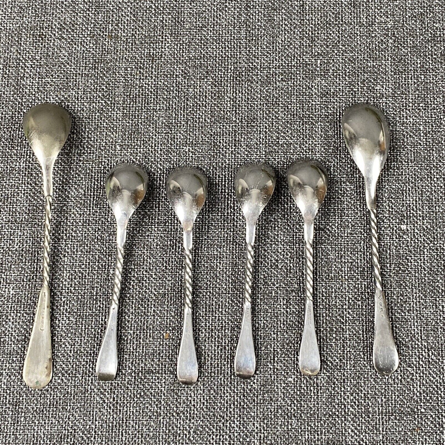 6 Vintage 1877 NF Co Spoons - 2 - 5 1/2 inch spoons, 4 - 4 inch spoons