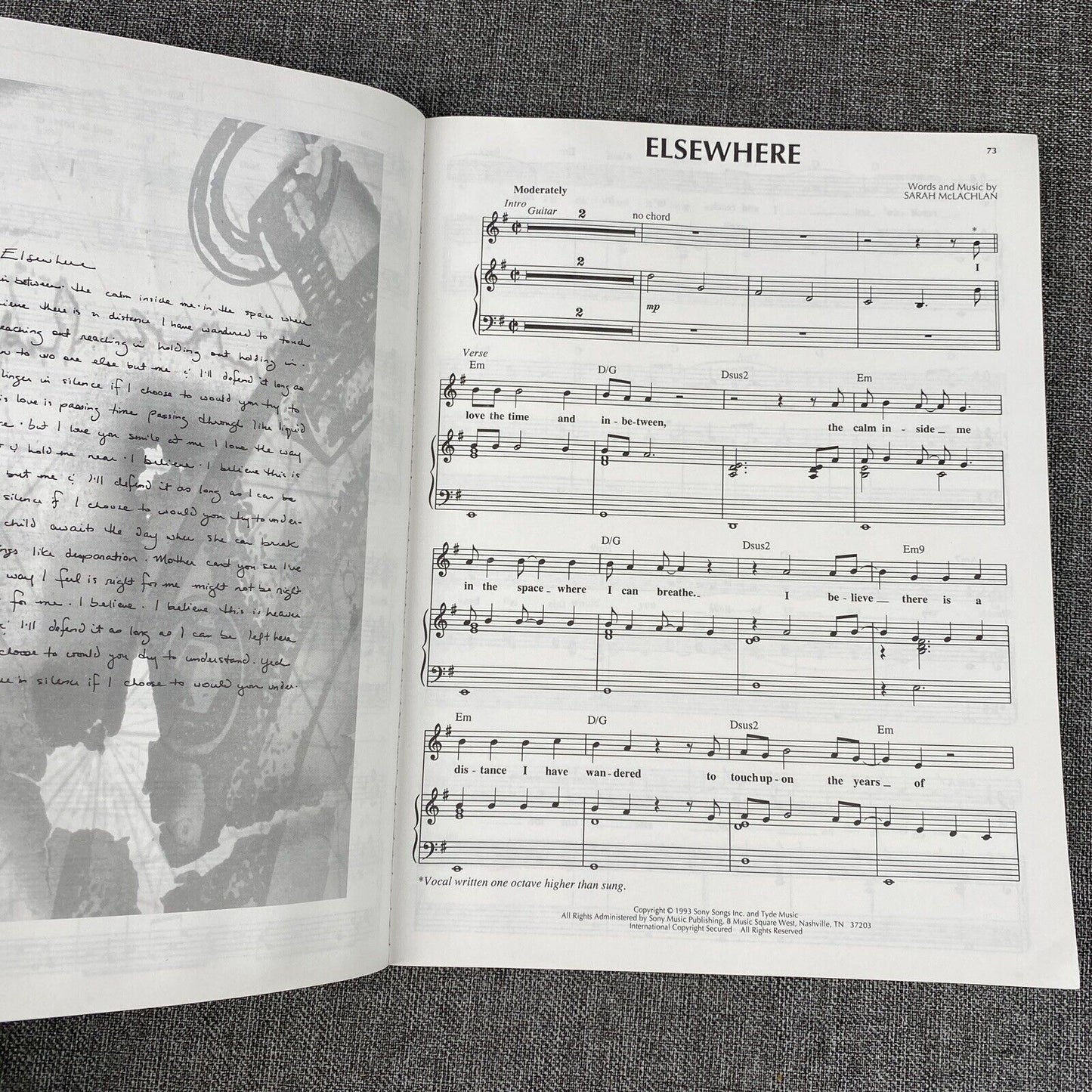 SARAH McLACHLAN Songbook Vocal Piano Guitar Sheet Music Lyrics Surfacing