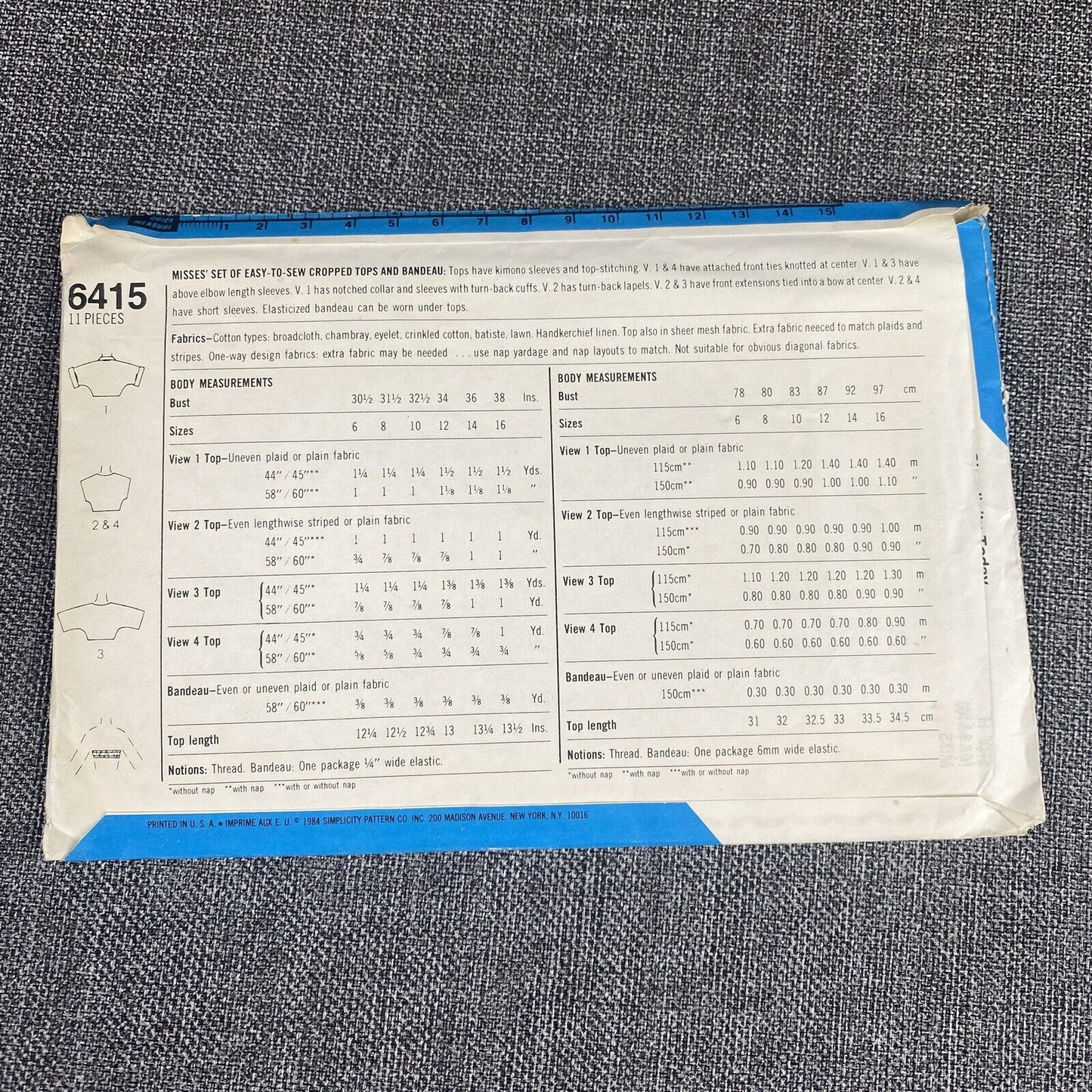 Simplicity Sewing Pattern 6415 Misses Ladies Size H 6, 8, 10