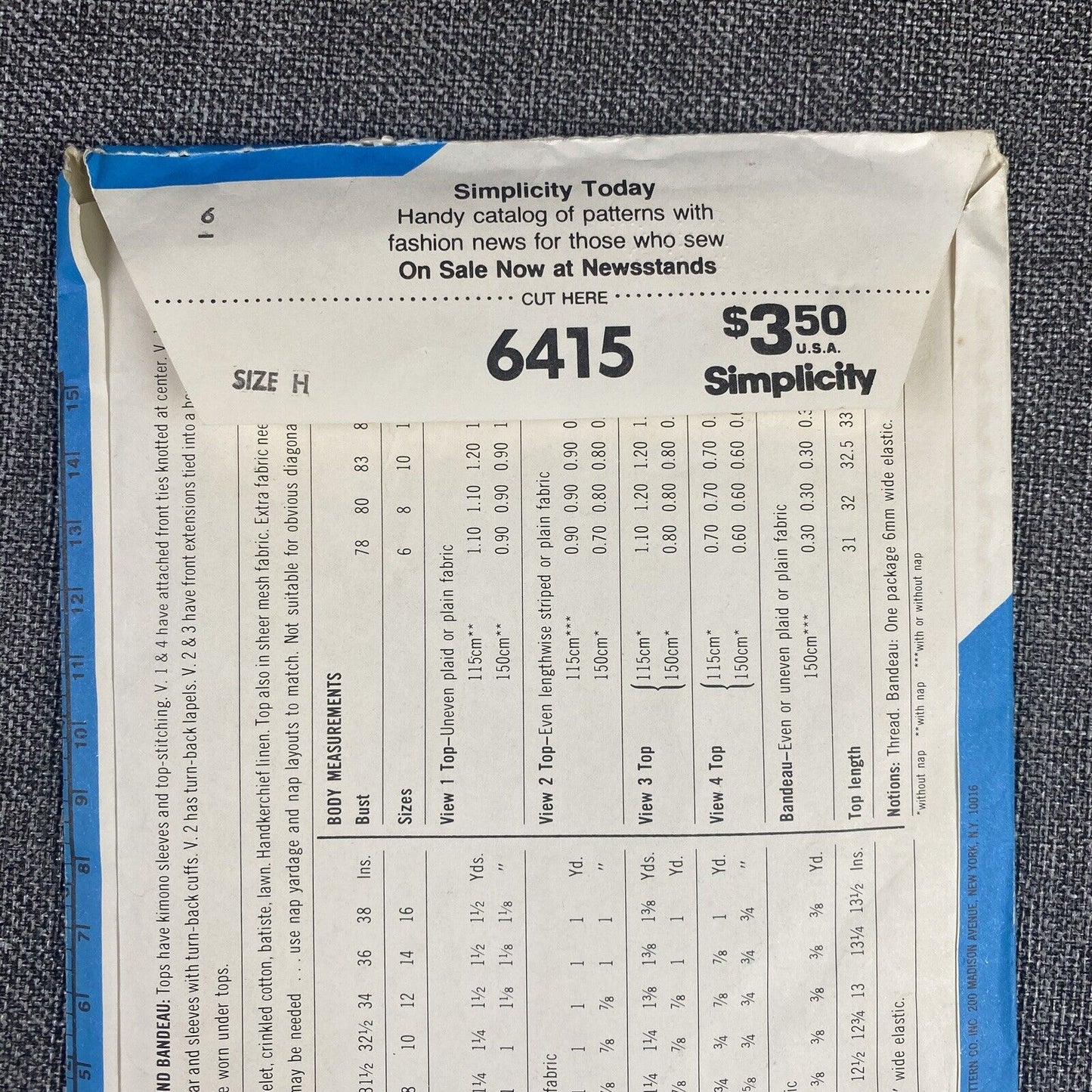 Simplicity Sewing Pattern 6415 Misses Ladies Size H 6, 8, 10