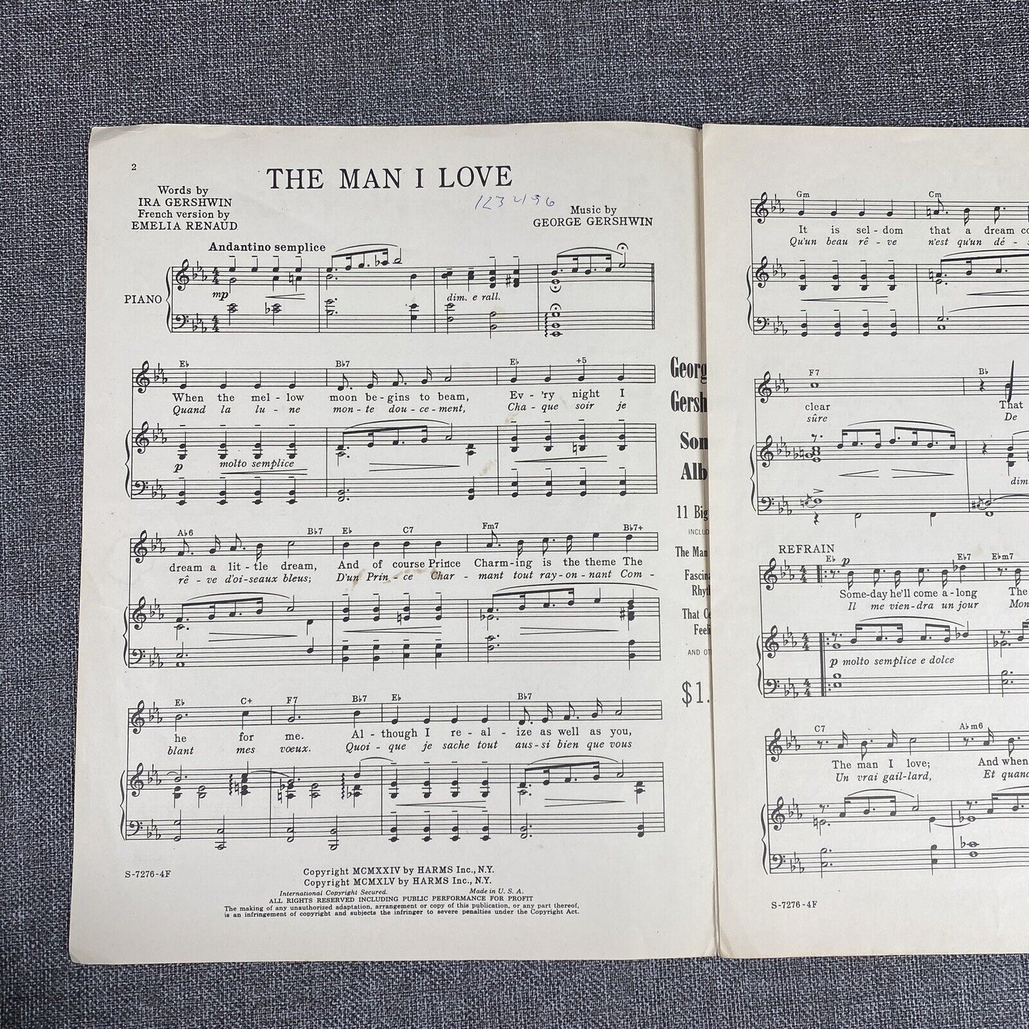 Vtg 1939 The Man I Love Gotham CLASSICS PIANO SERIES Sheet Music George Gershwin