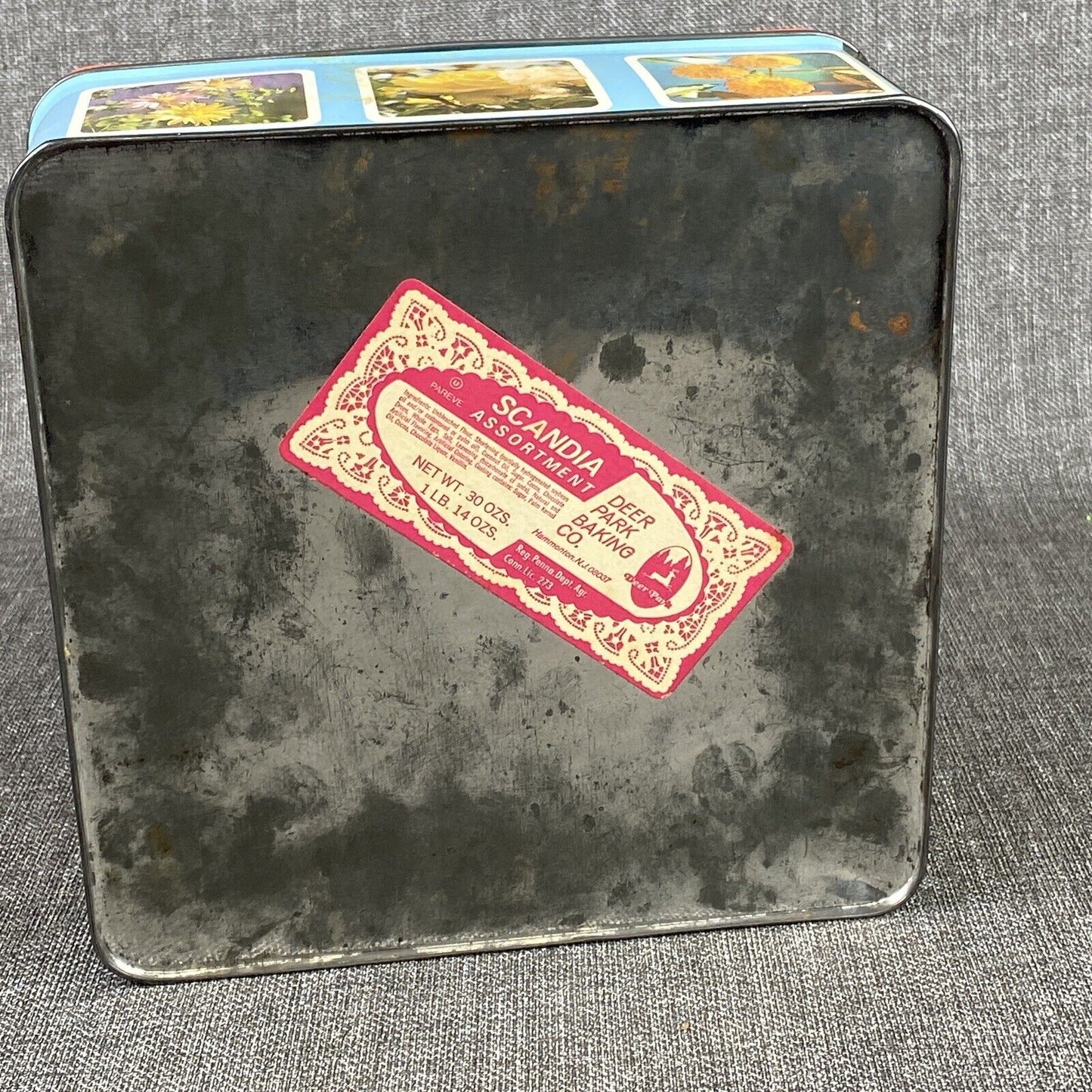 Vintage Deer Park Baking Co Hammonton Nj Cookie Cake Dessert Tin Flowers