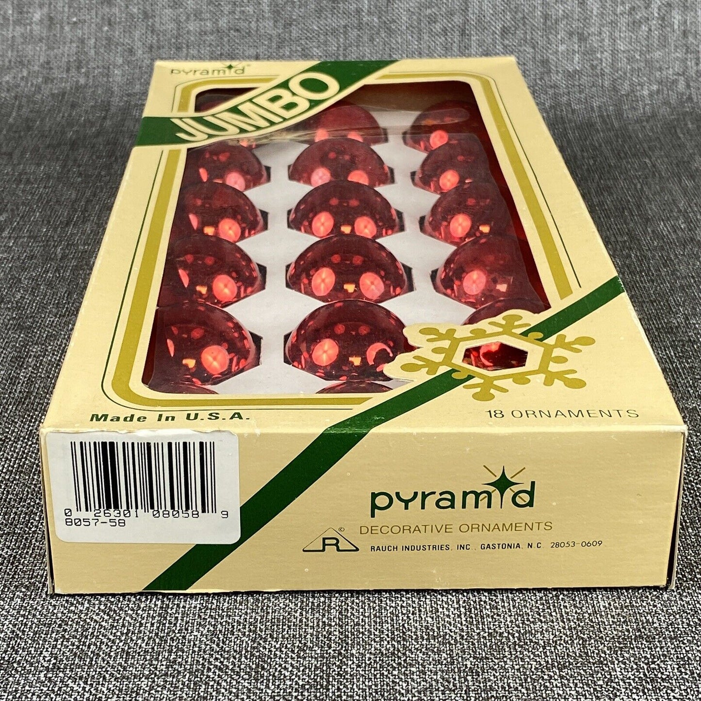 18 Vintage Pyramid JUMBO Red Christmas Ornaments 1.75" NOS
