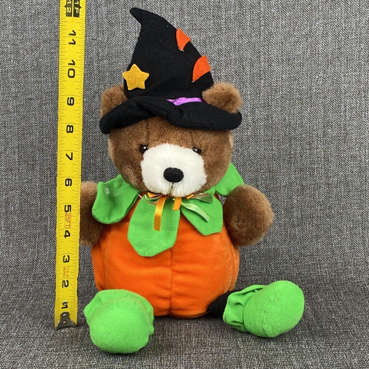 Vintage 1988 Chrisha Creations Halloween Playful Plush Pumpkin Teddy Bear 12"